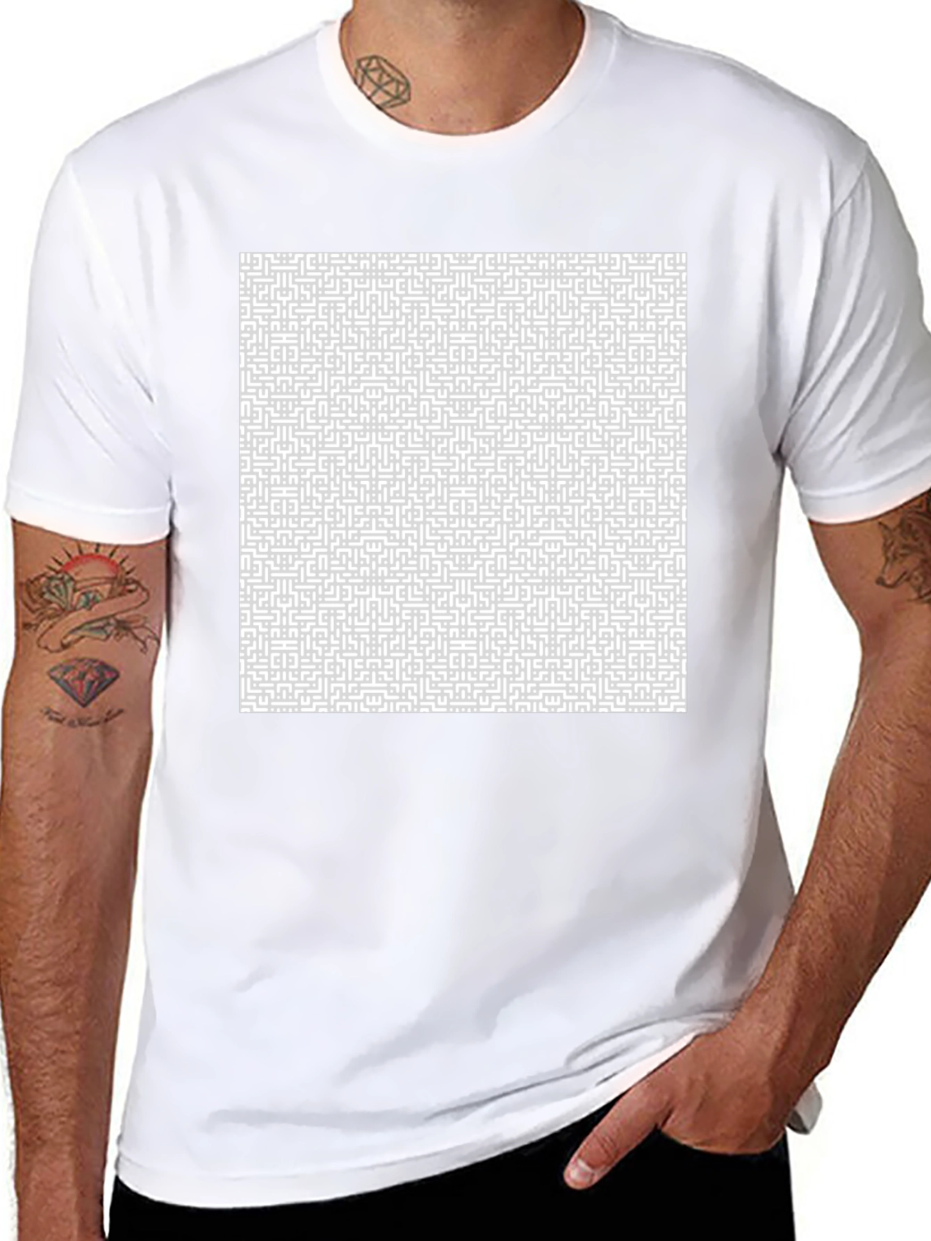 Maze Pattern Tee - Abstract Design Cotton T-Shirt