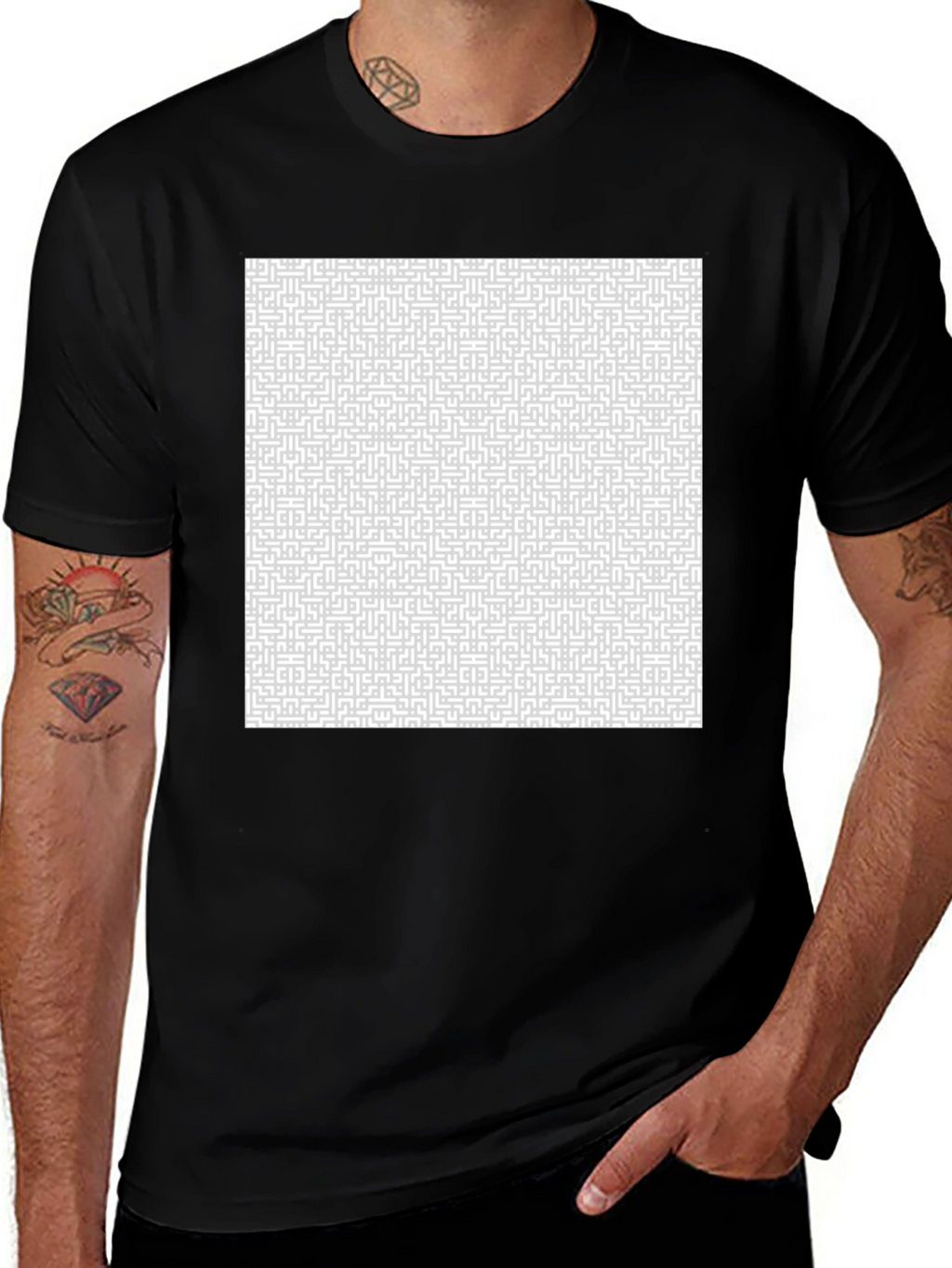 Maze Pattern Tee - Abstract Design Cotton T-Shirt