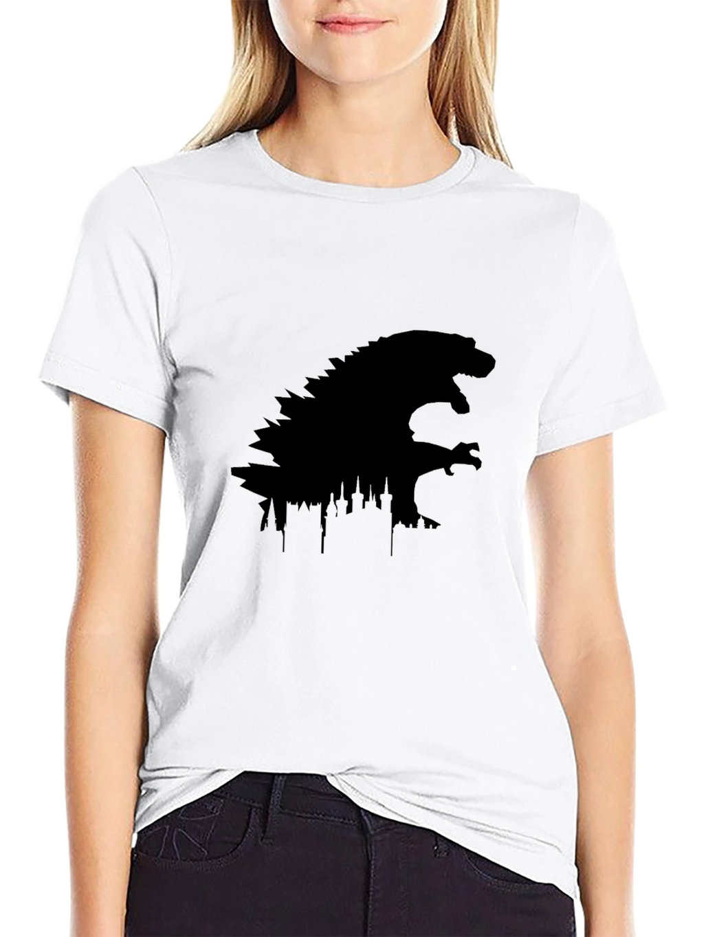 Godzilla Cityscape Silhouette Black T-Shirt