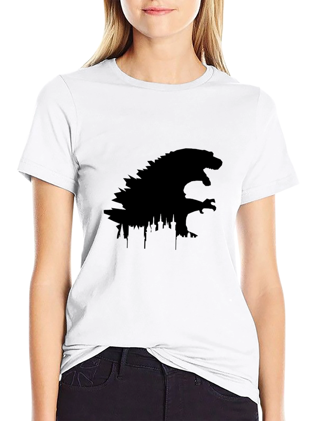 Godzilla Cityscape Silhouette Black T-Shirt