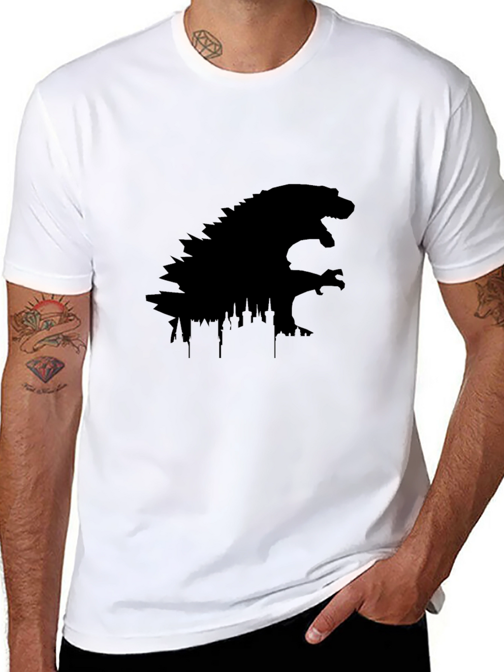 Godzilla Cityscape Silhouette Black T-Shirt