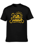 Hello Summer Graphic Print Black T-Shirt
