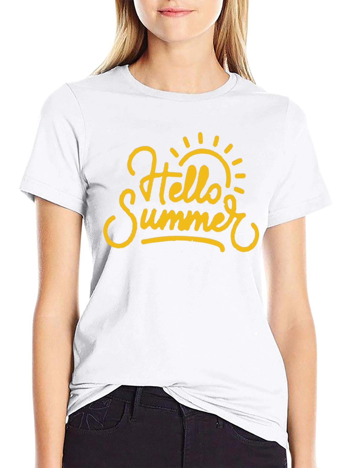 Hello Summer Graphic Print Black T-Shirt