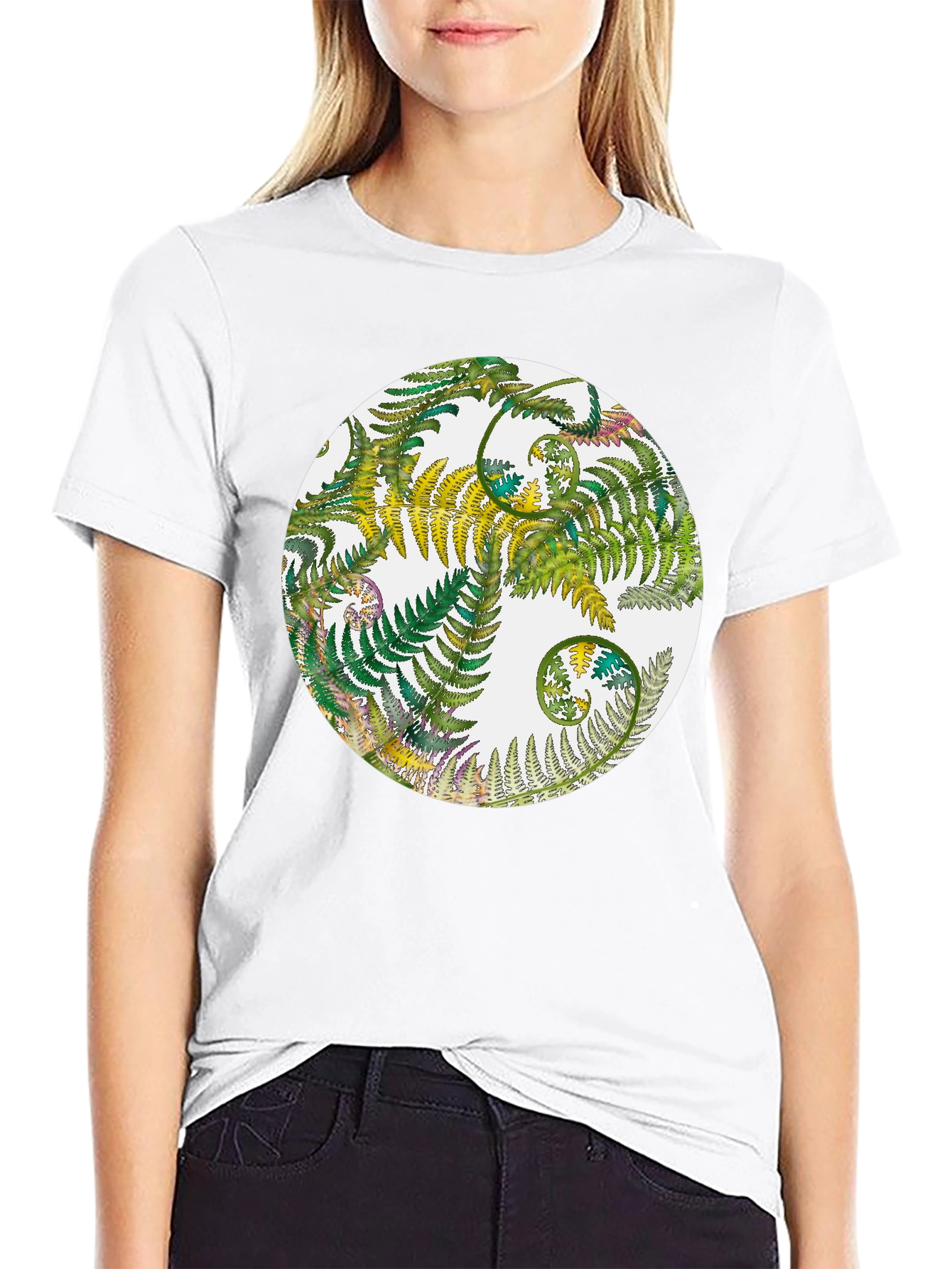 Fern Circle Black T-Shirt - Nature Inspired