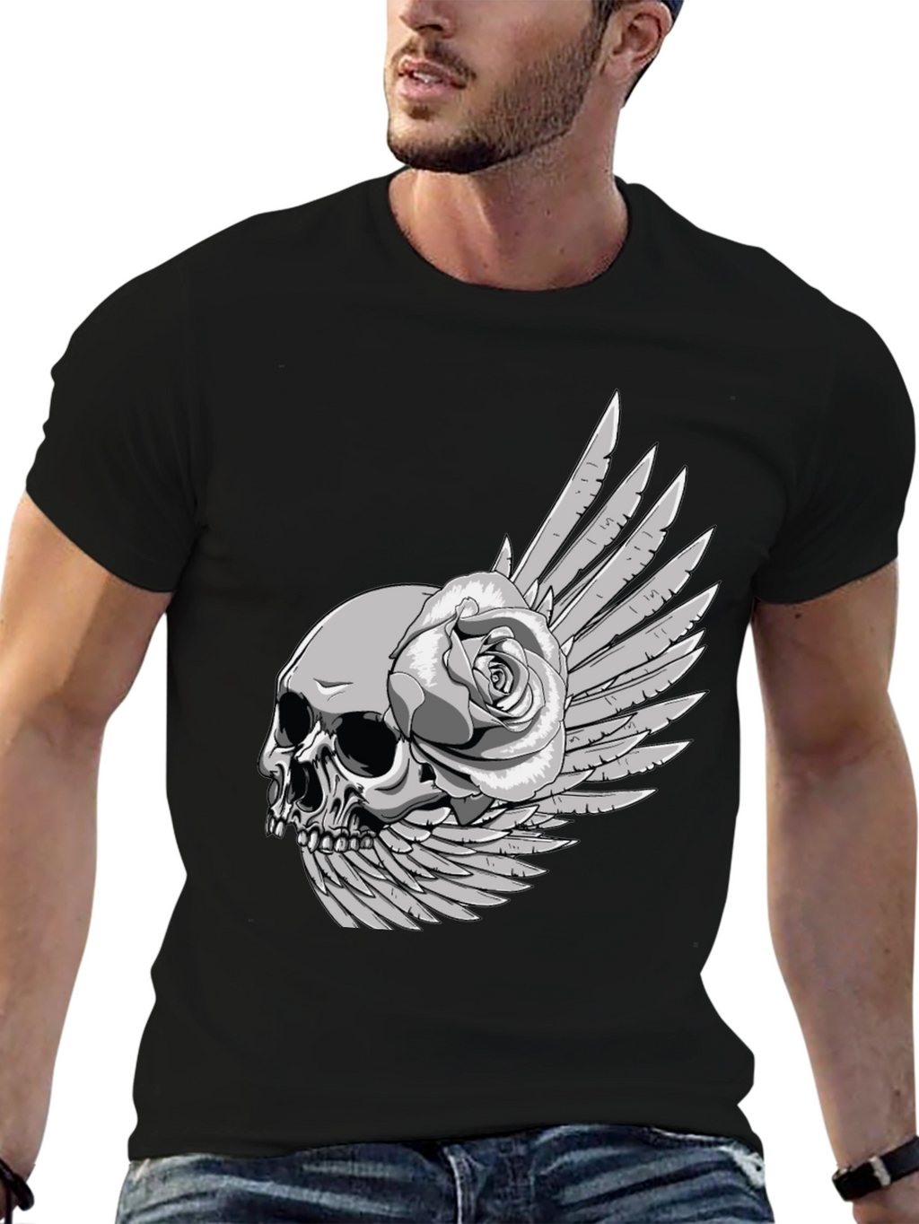 Skull & Rose Graphic Tee - Dark