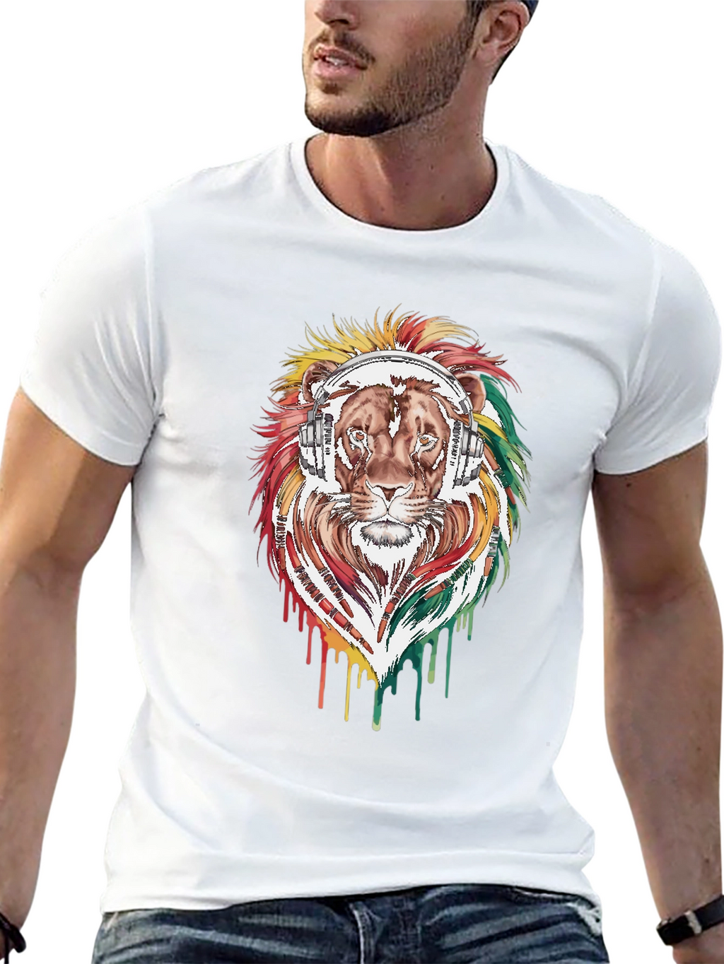 Lion Headphone Graphic Tee - Reggae Vibes