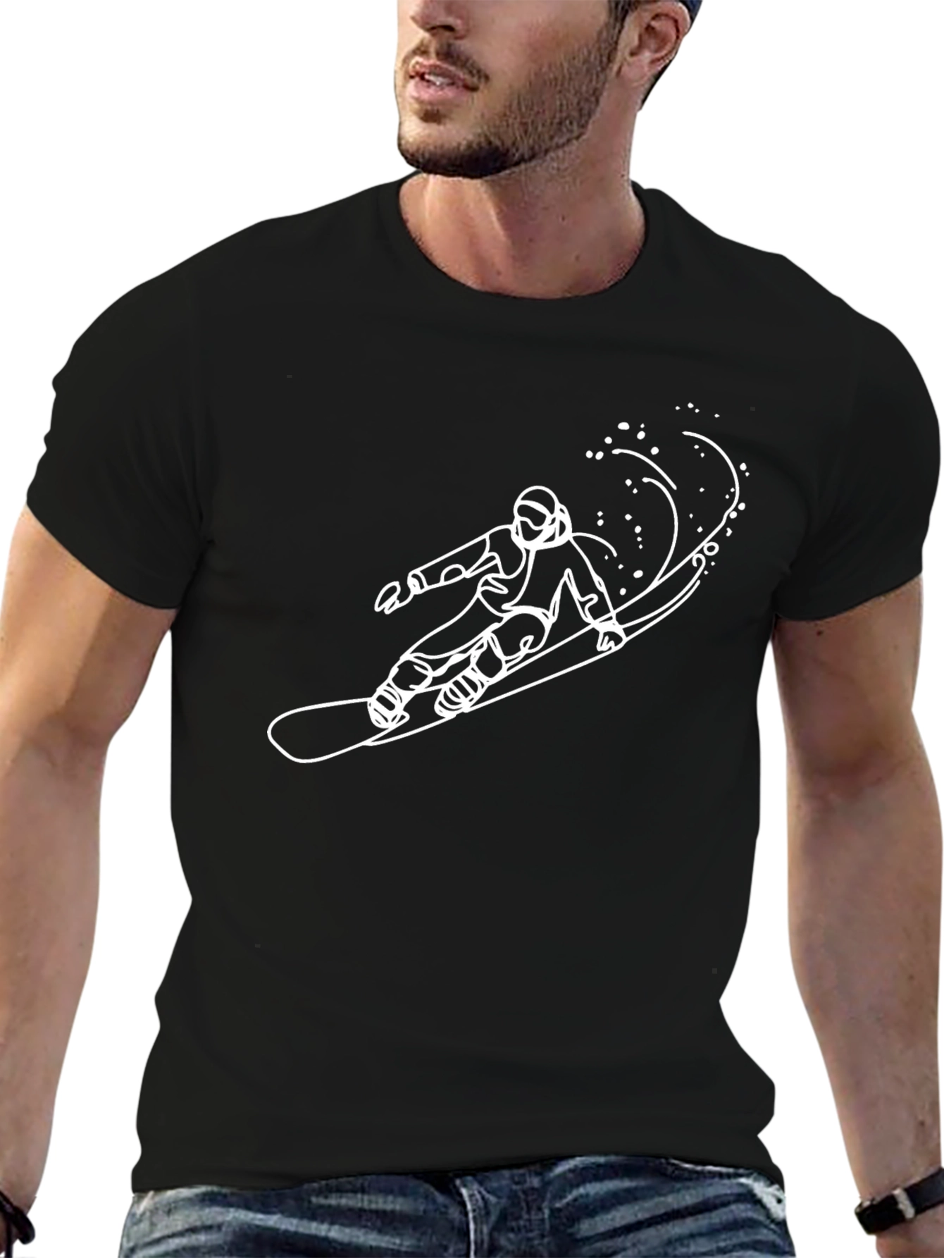 Snowboarder Graphic Tee - Stylish Black Cotton Blend
