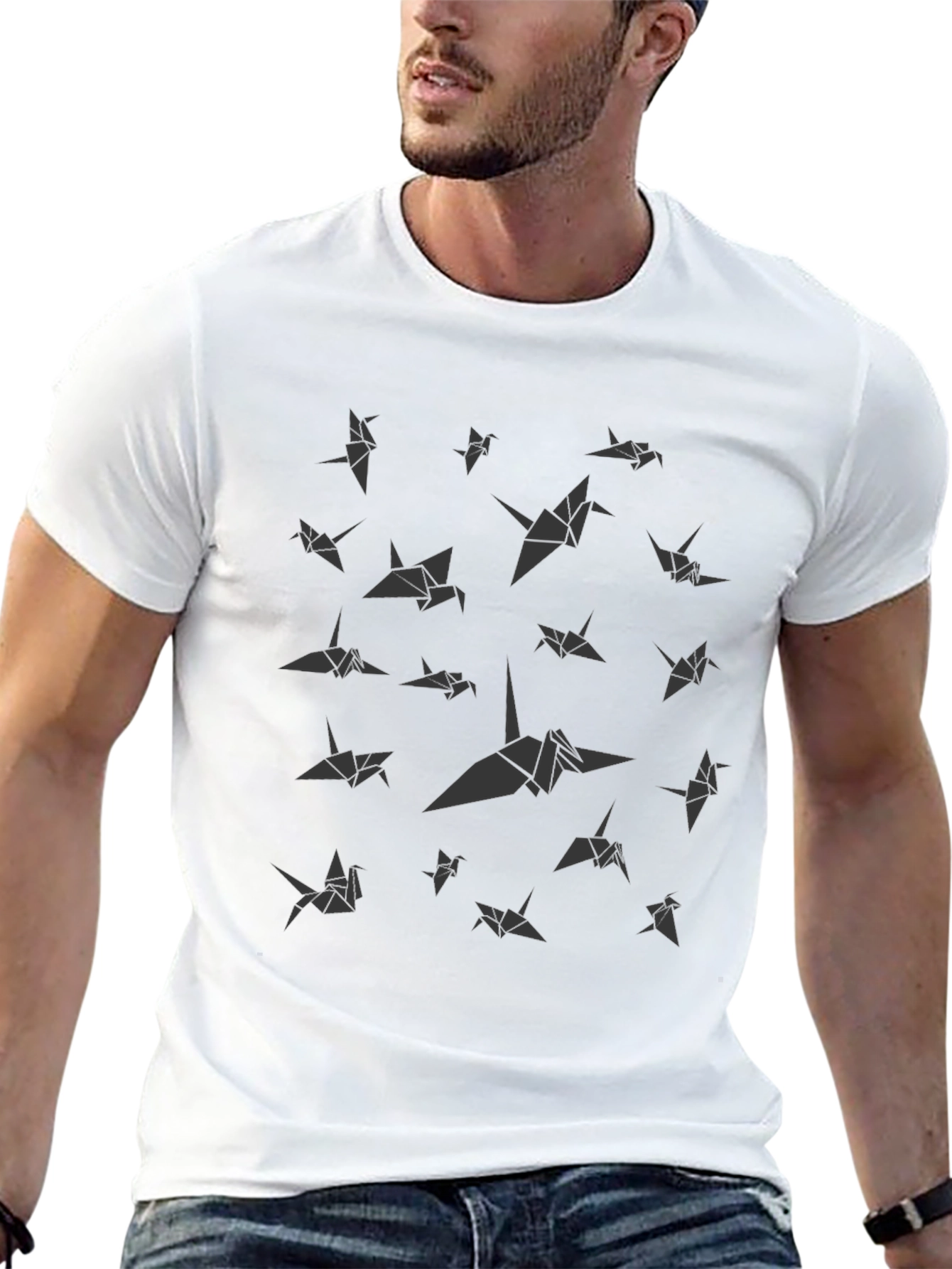 Origami Crane Print Black T-Shirt