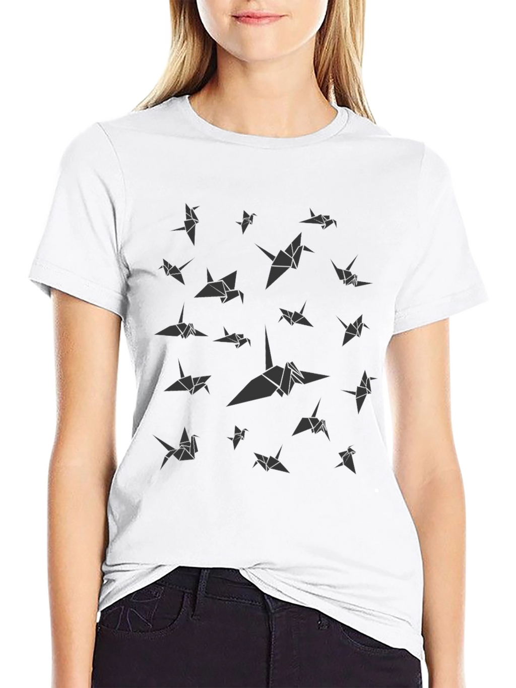 Origami Crane Print Black T-Shirt
