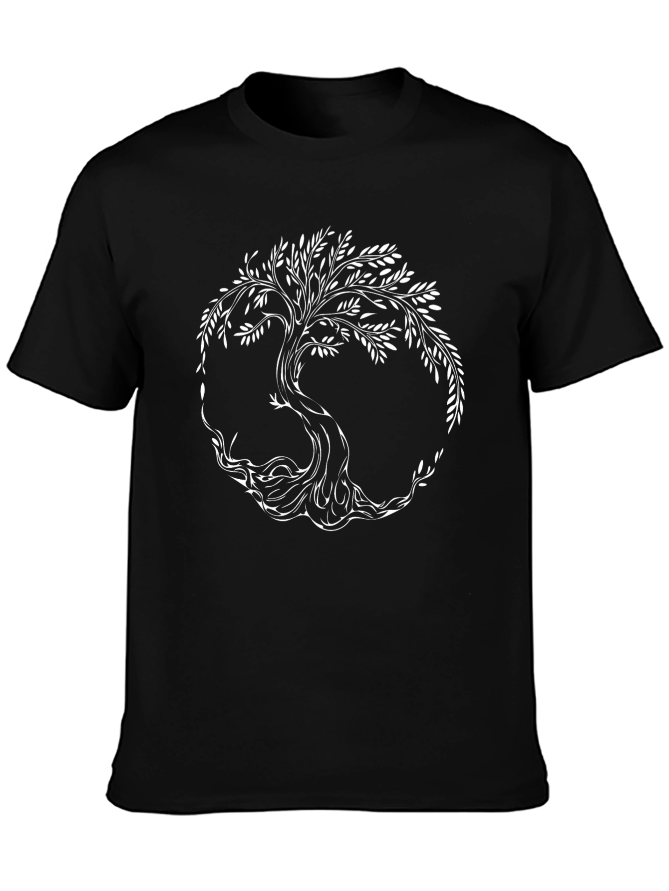 Black T-Shirt with White Tree of Life Graphic