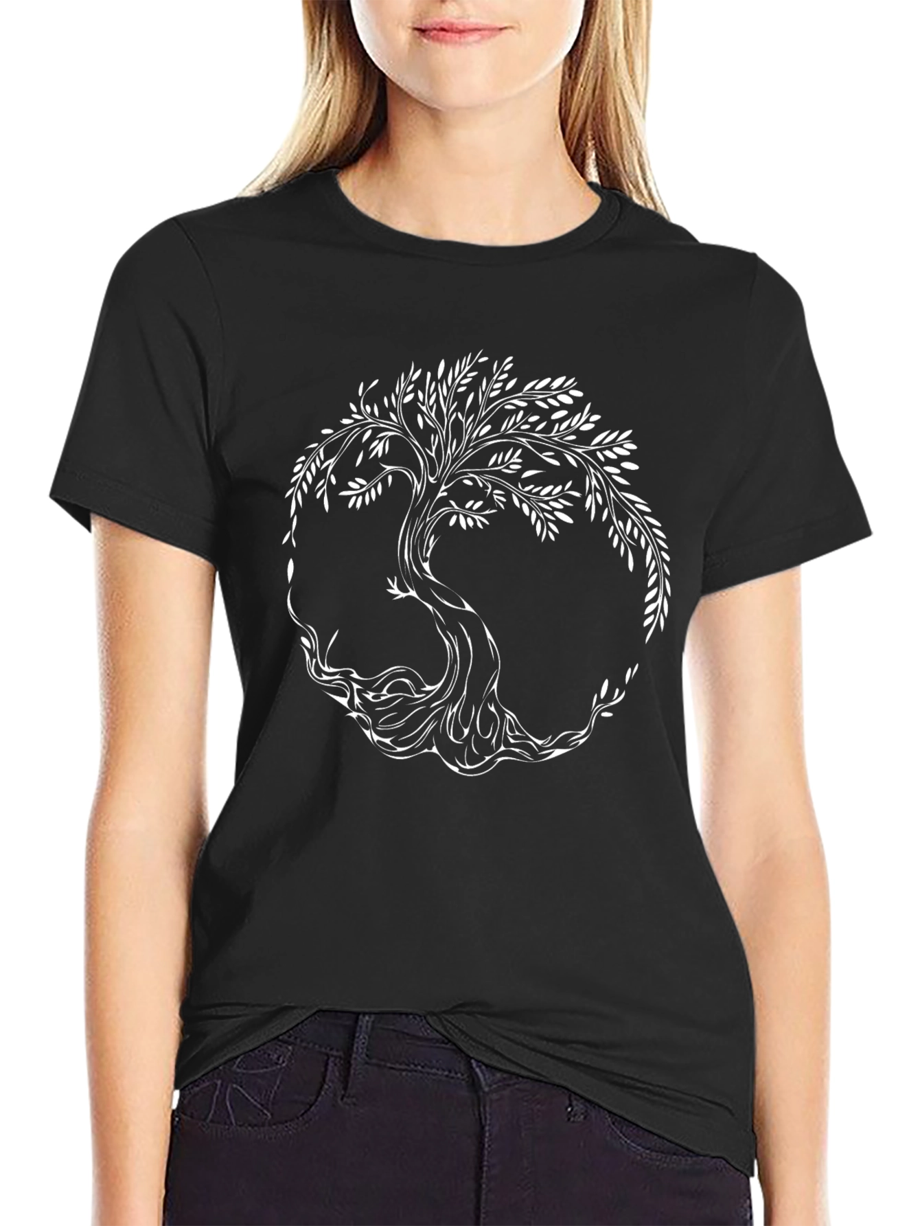 Black T-Shirt with White Tree of Life Graphic