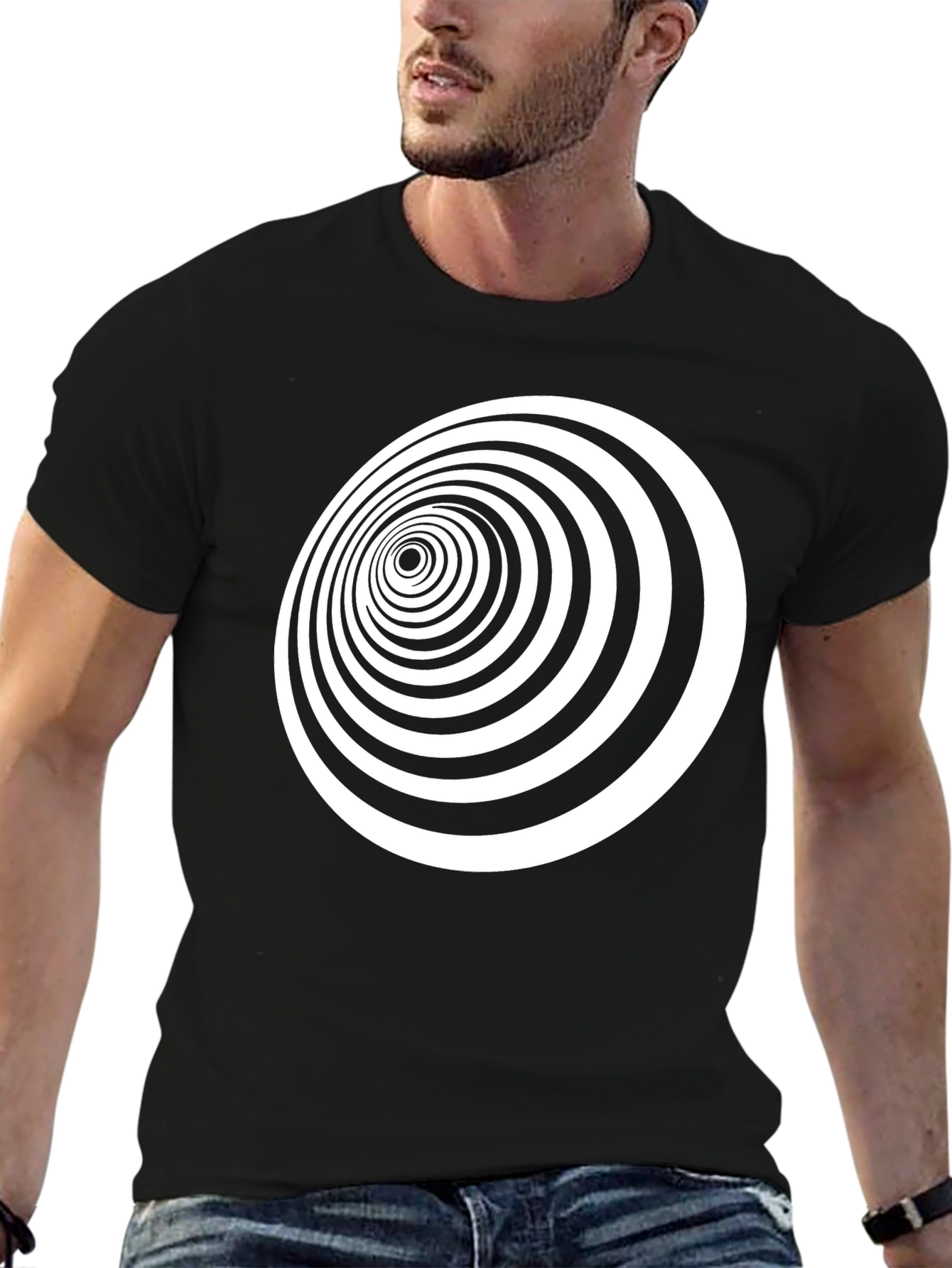 Optical Illusion Black T-Shirt - Hypnotic Vortex Design