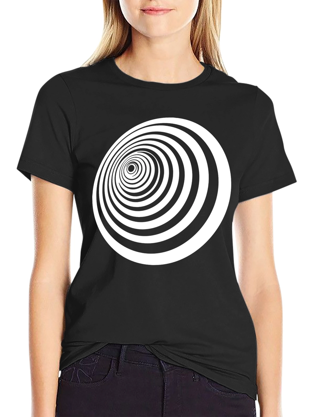 Optical Illusion Black T-Shirt - Hypnotic Vortex Design