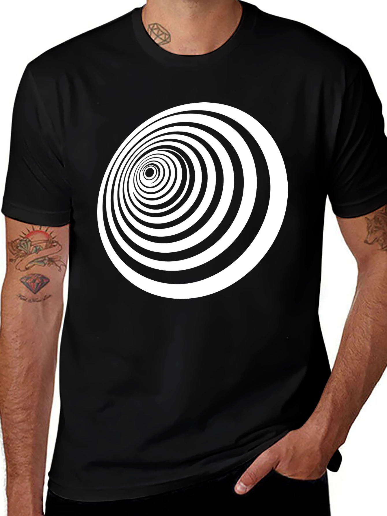 Optical Illusion Black T-Shirt - Hypnotic Vortex Design