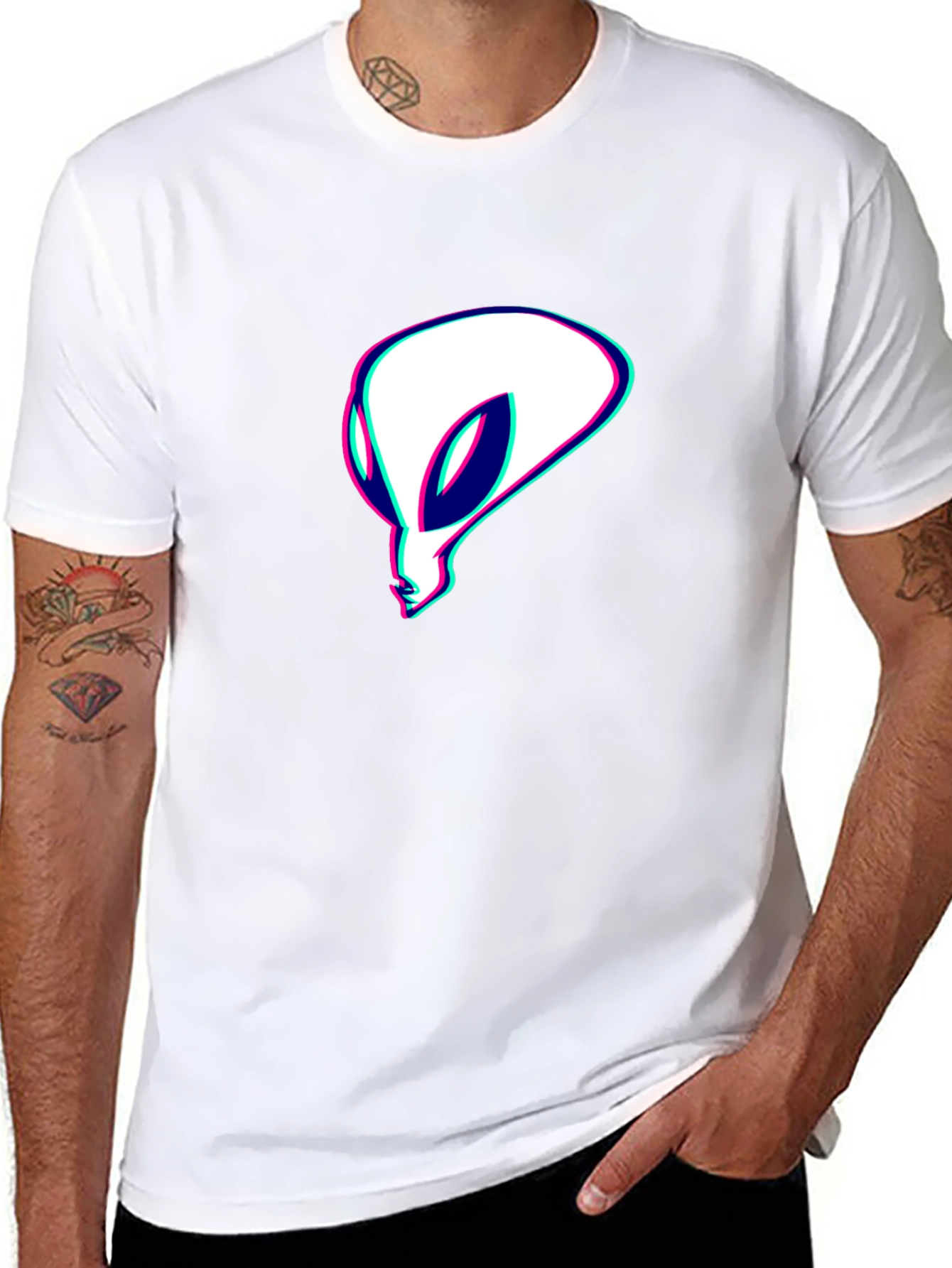 Alien Head Graphic Tee - Black Cotton T-Shirt