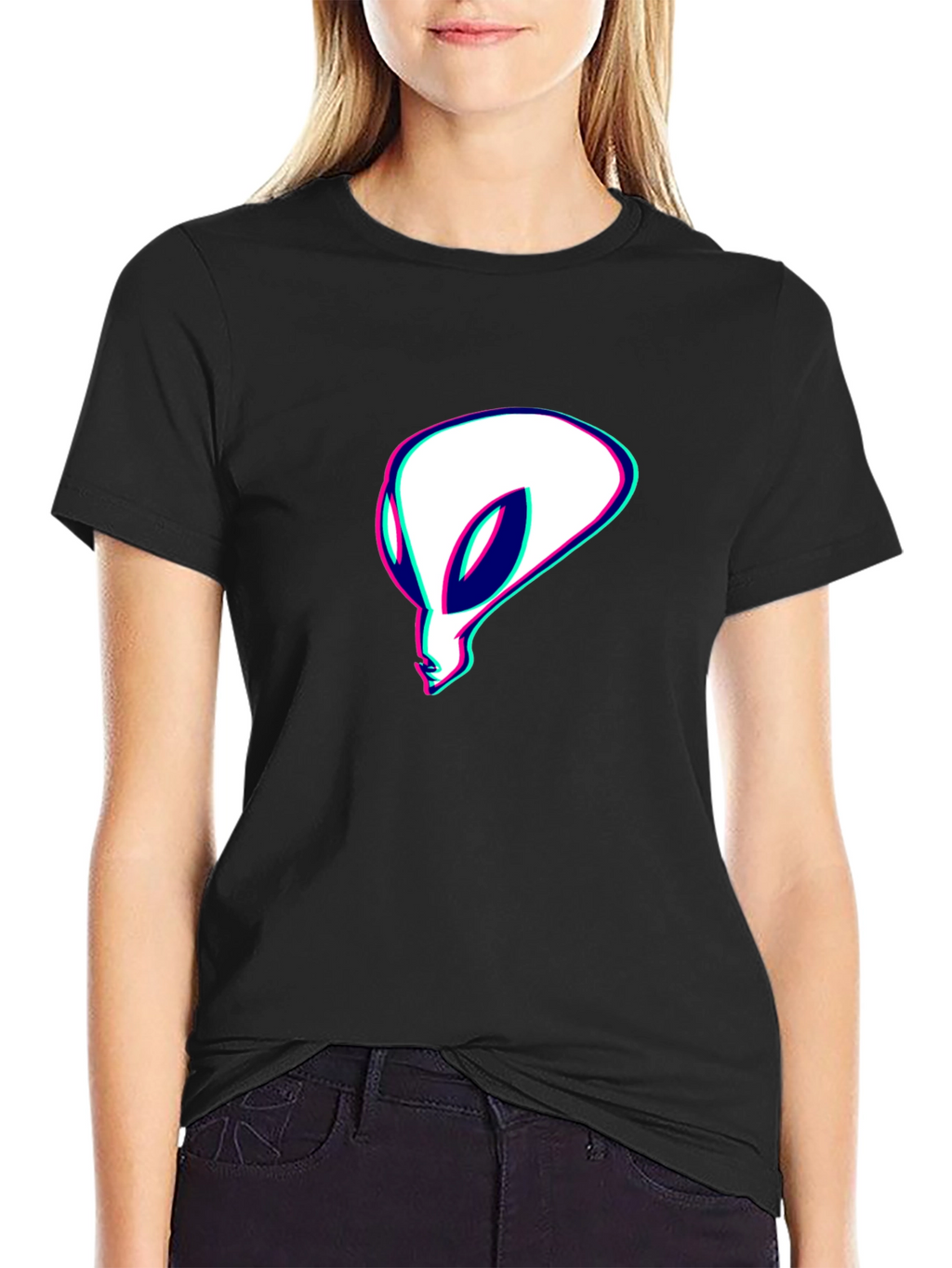 Alien Head Graphic Tee - Black Cotton T-Shirt