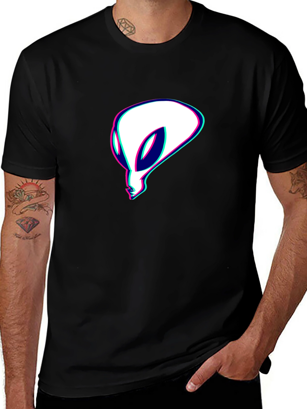 Alien Head Graphic Tee - Black Cotton T-Shirt