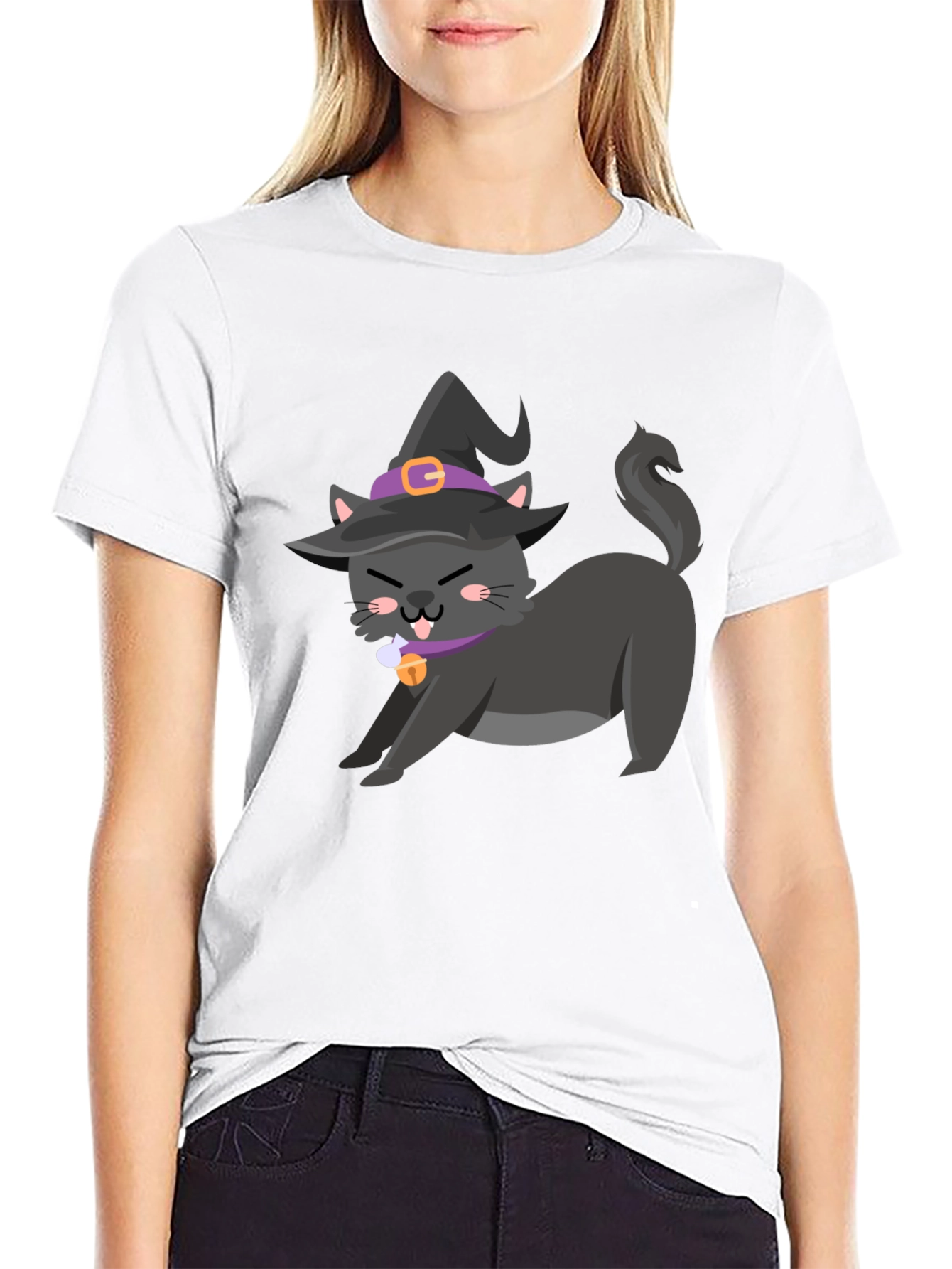 Witch Cat Graphic Tee - Halloween T-Shirt