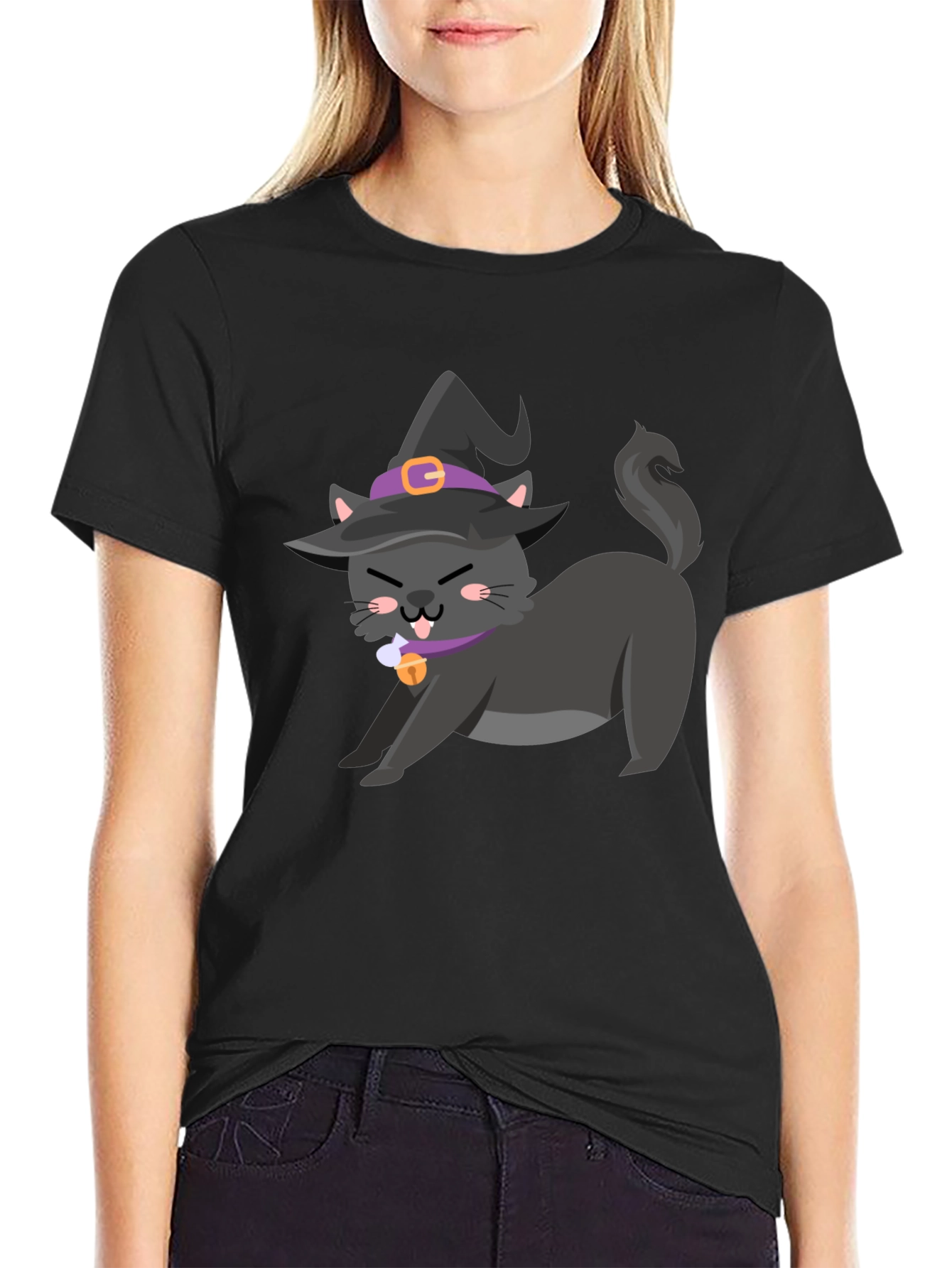 Witch Cat Graphic Tee - Halloween T-Shirt