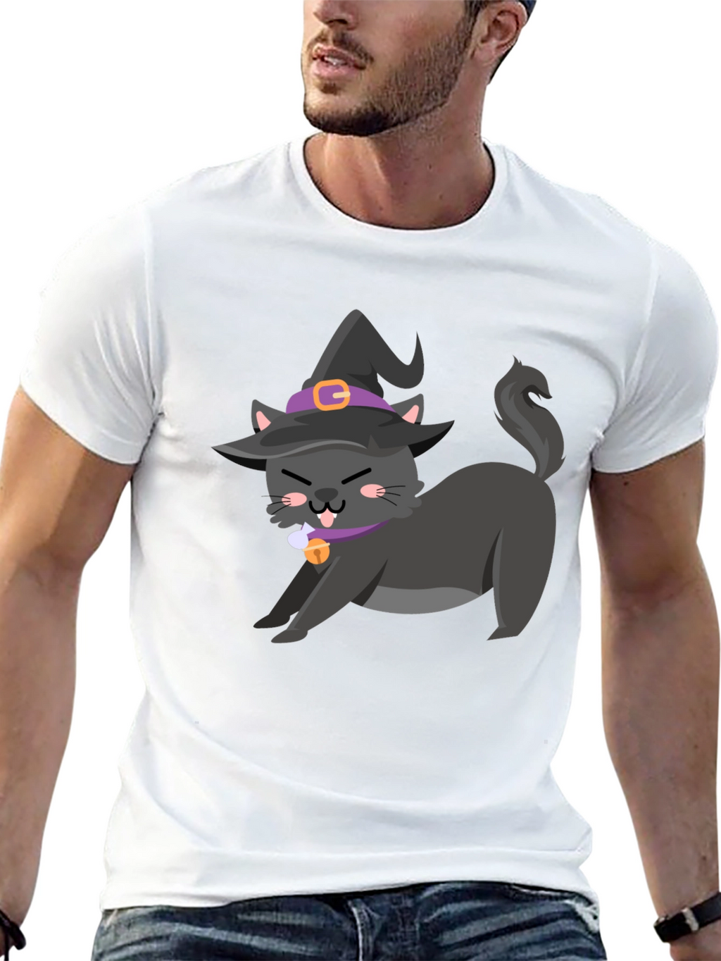 Witch Cat Graphic Tee - Halloween T-Shirt