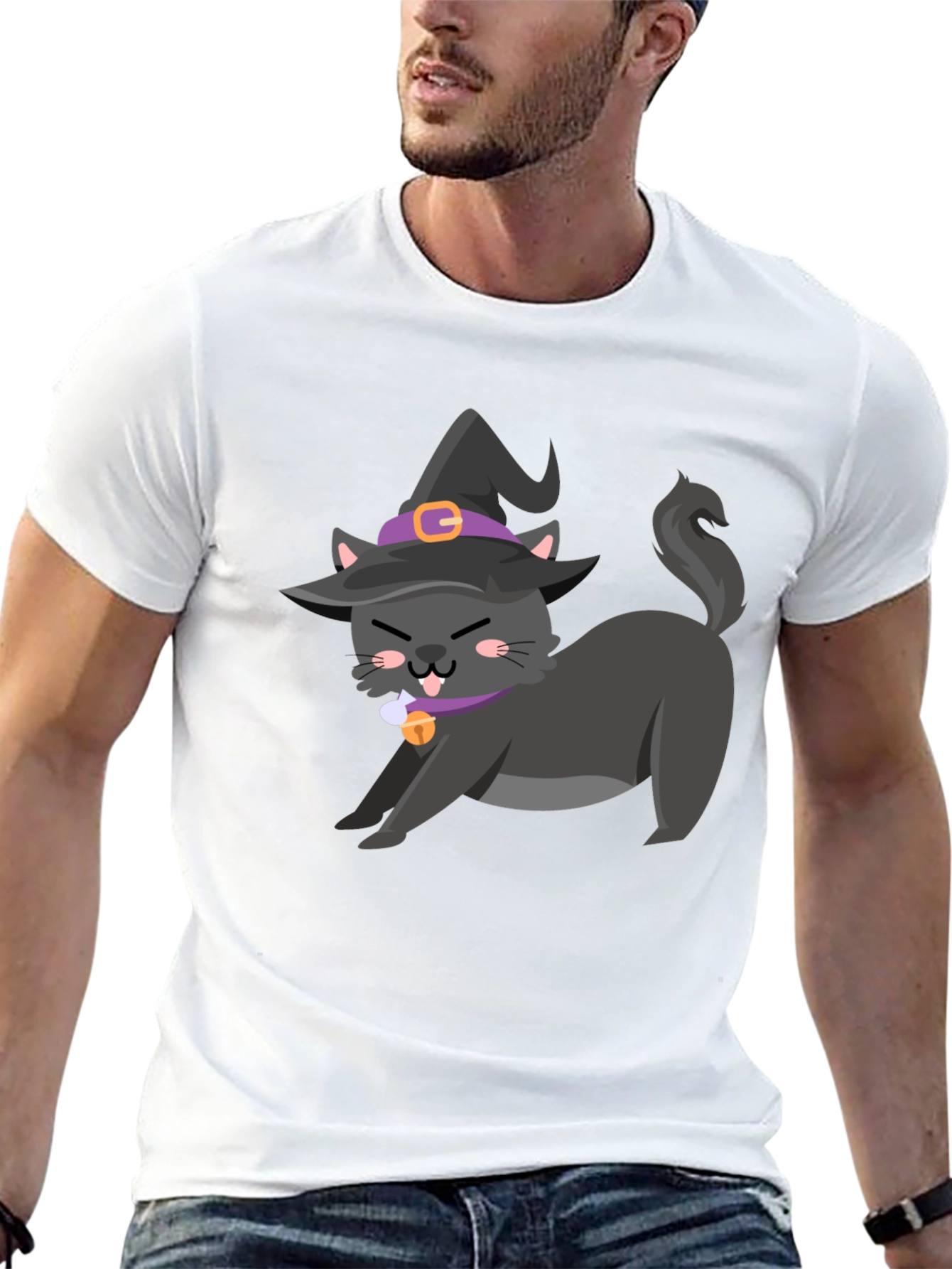 Witch Cat Graphic Tee - Halloween T-Shirt