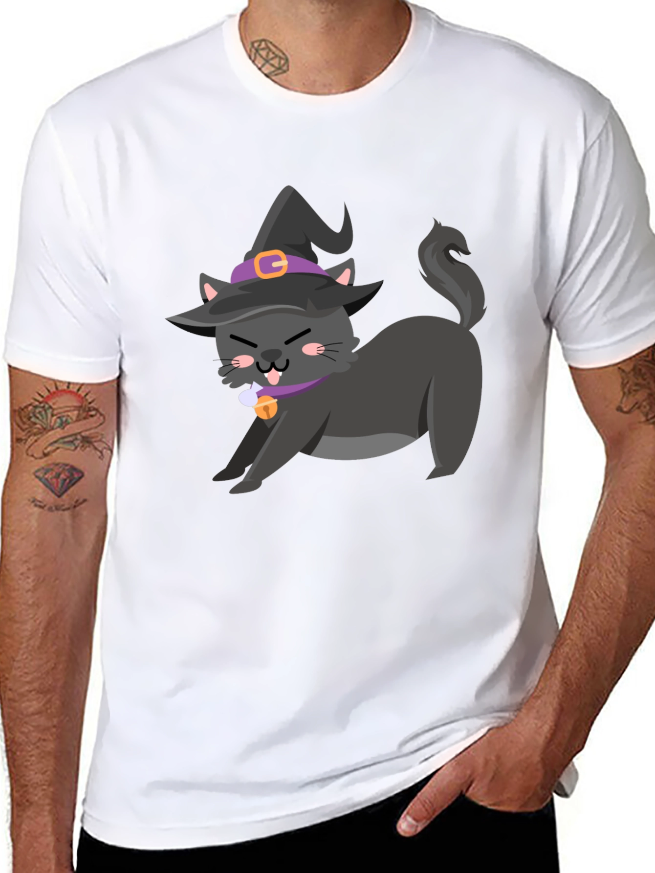 Witch Cat Graphic Tee - Halloween T-Shirt