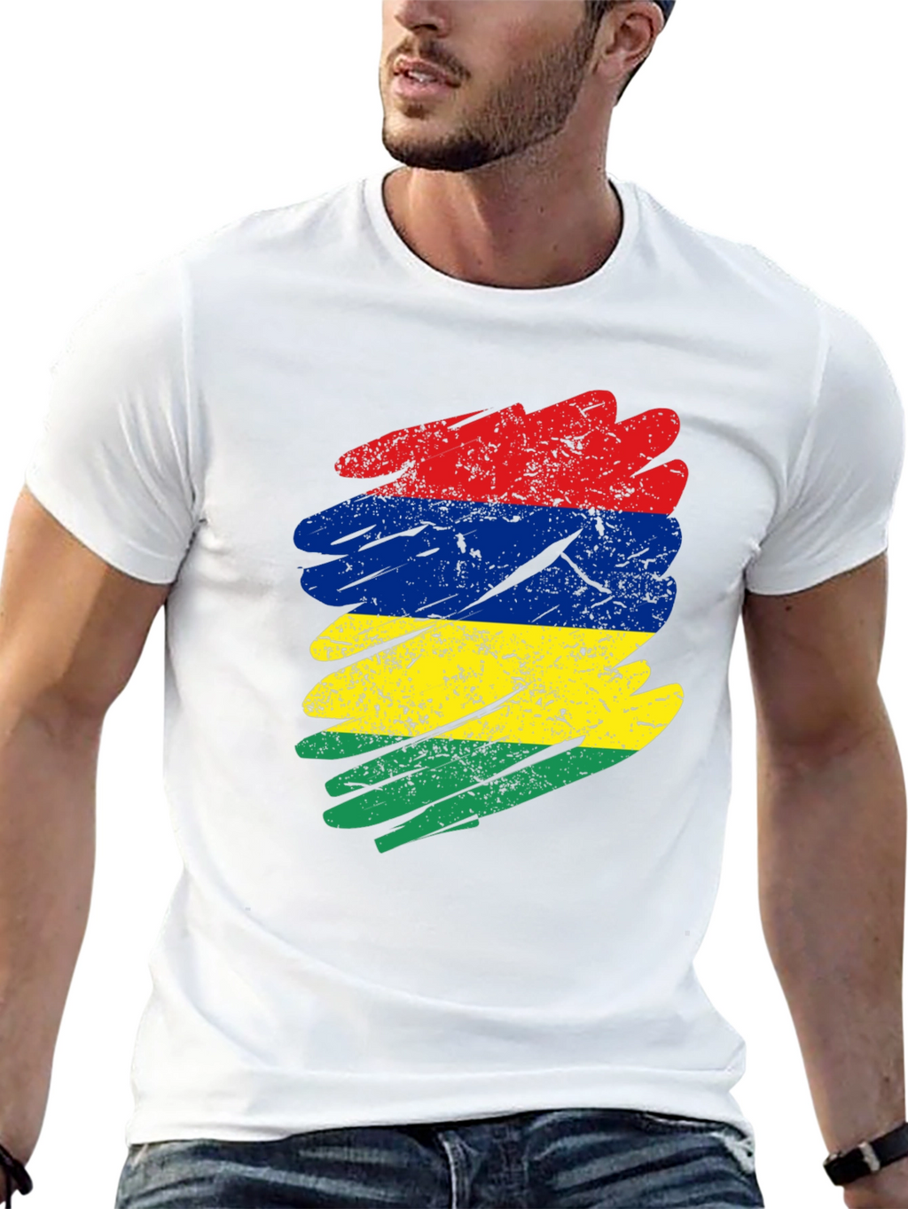 Mauritius Flag Brush Stroke Graphic T-Shirt