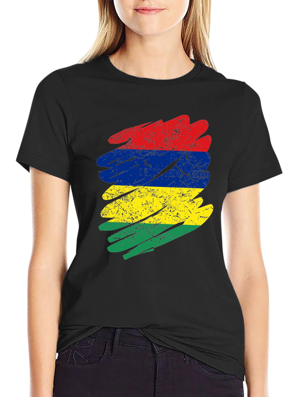 Mauritius Flag Brush Stroke Graphic T-Shirt