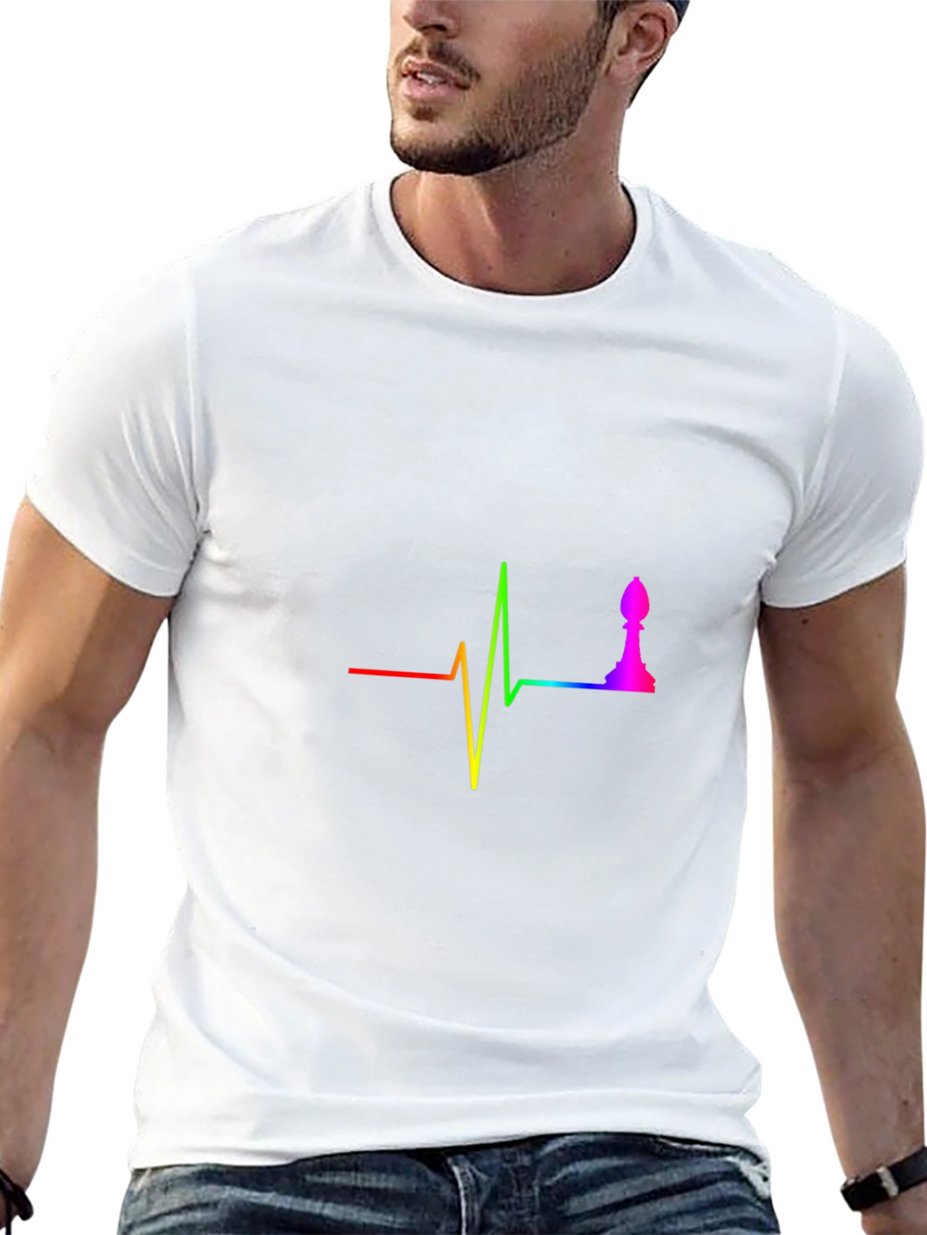 Rainbow Chess Bishop Heartbeat T-Shirt
