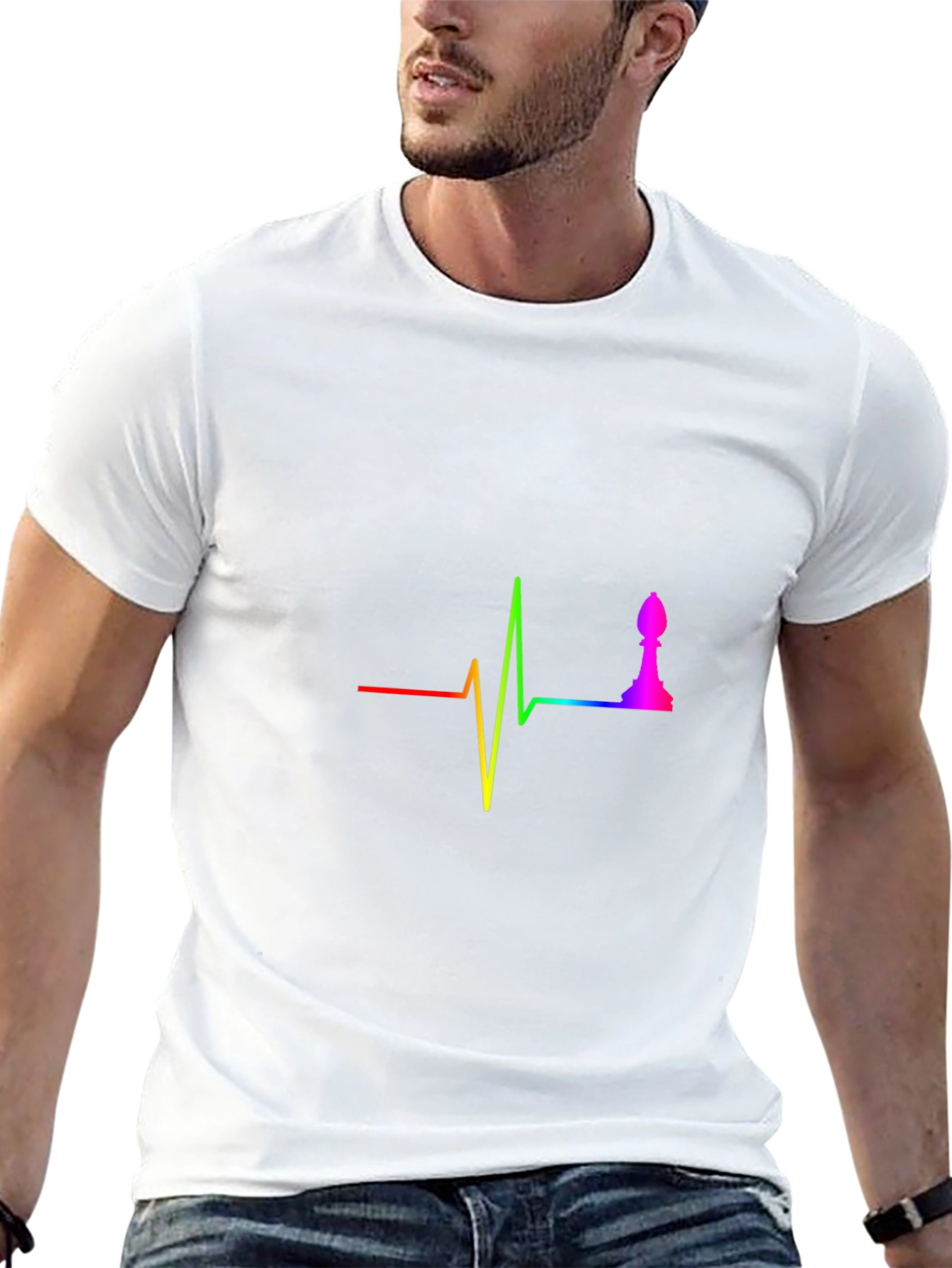 Rainbow Chess Bishop Heartbeat T-Shirt