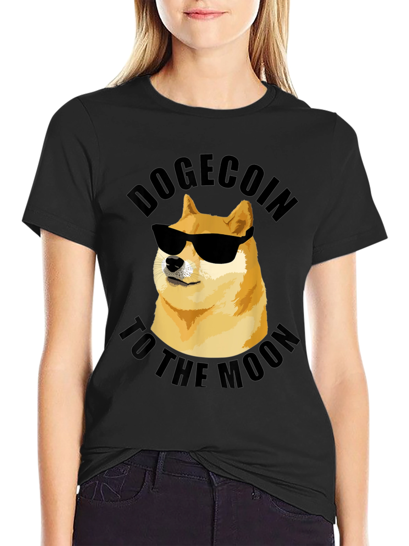 Dogecoin To The Moon Black T-Shirt