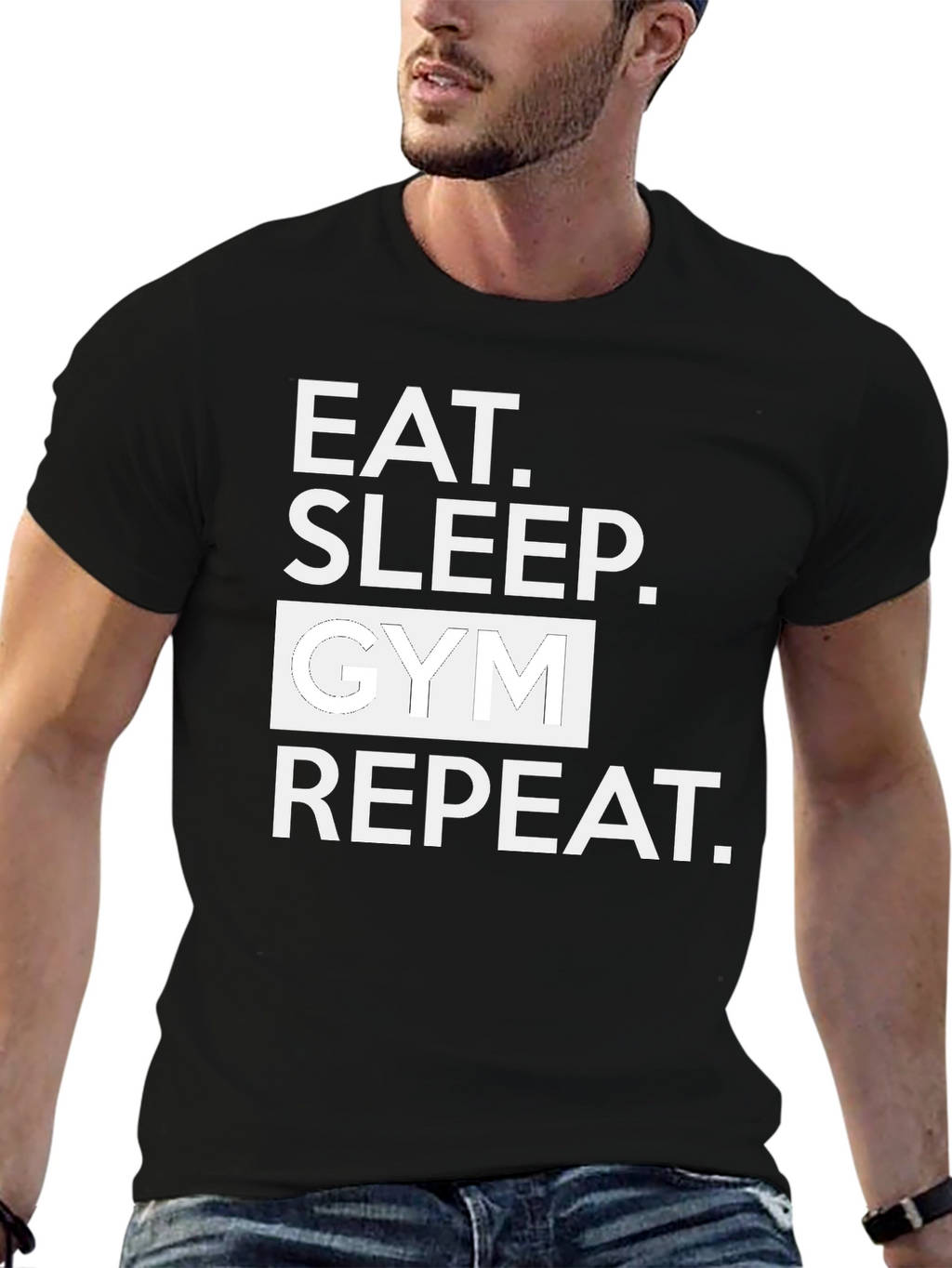 Eat Sleep Gym Repeat Black T-Shirt