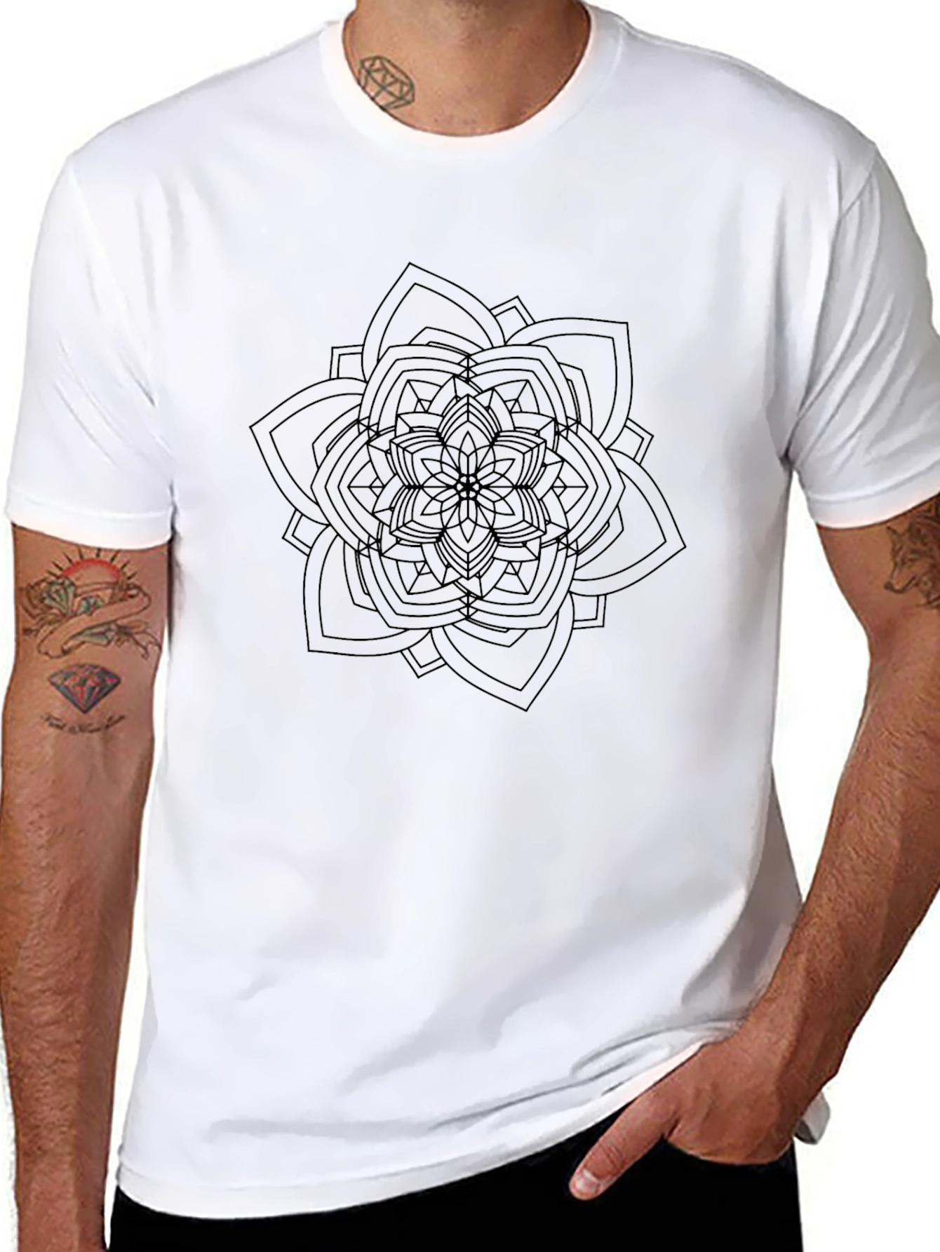 Black T-Shirt with Geometric Mandala Design