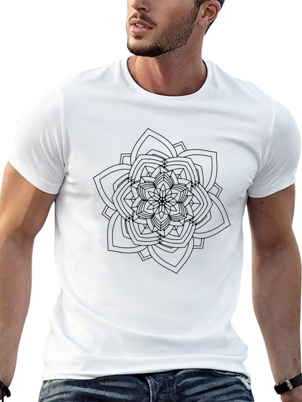 Black T-Shirt with Geometric Mandala Design