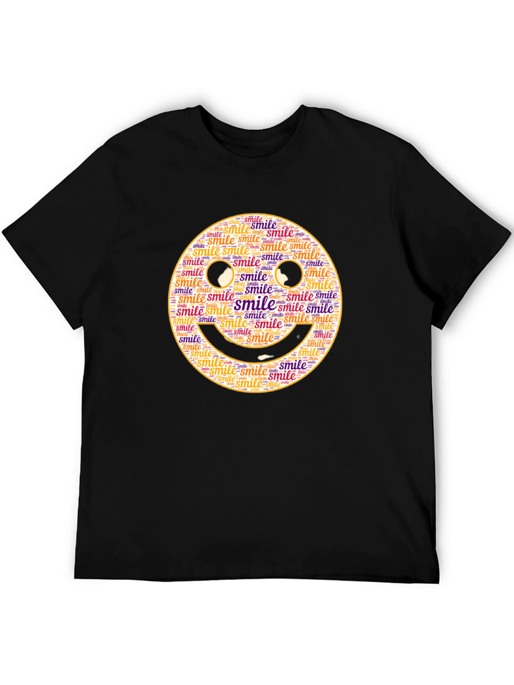 Smiley Face Word Art Black T-Shirt