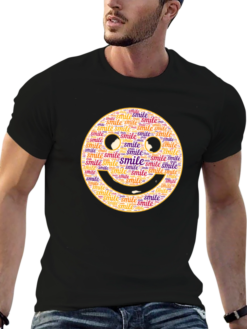 Smiley Face Word Art Black T-Shirt