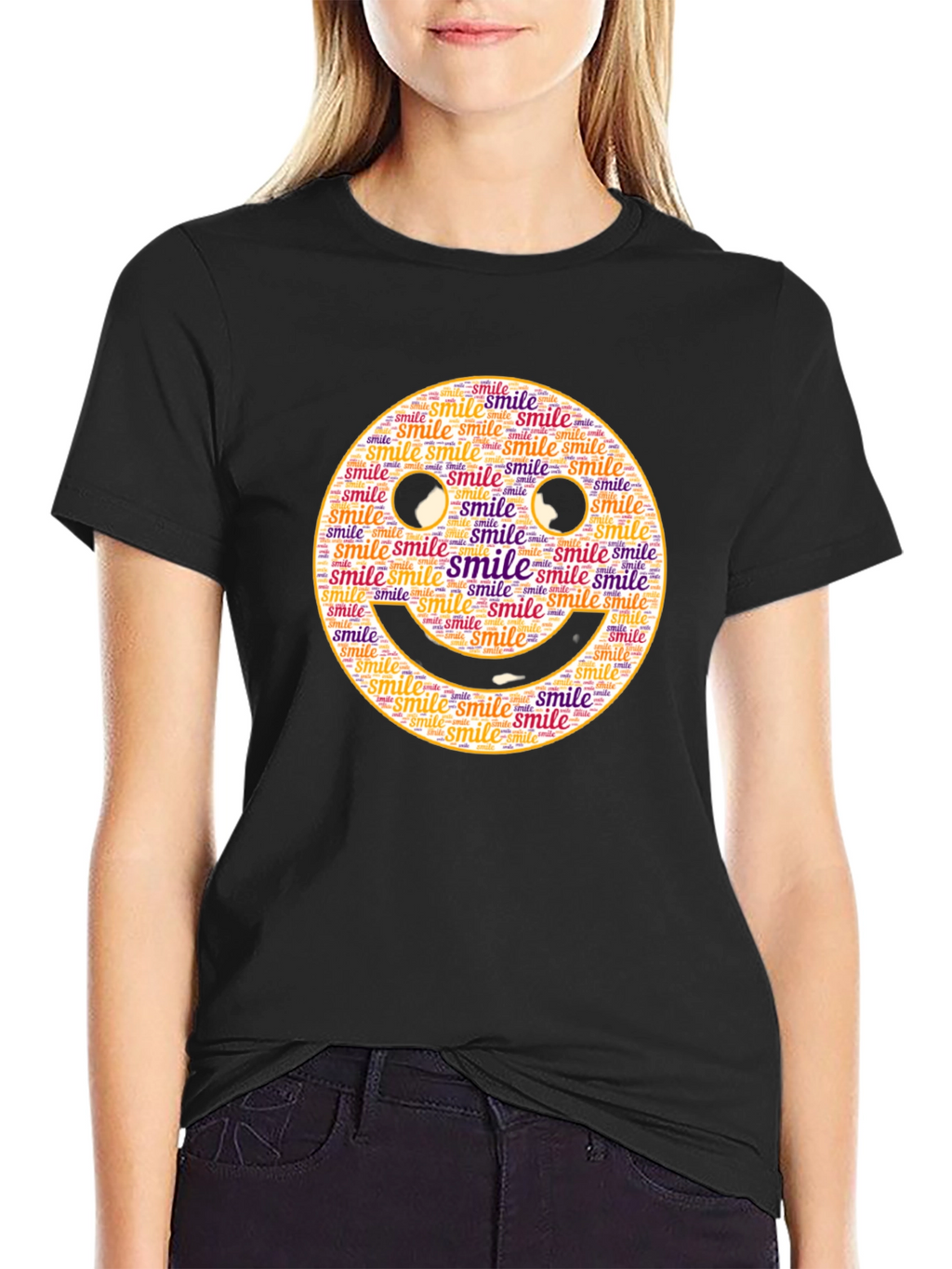Smiley Face Word Art Black T-Shirt