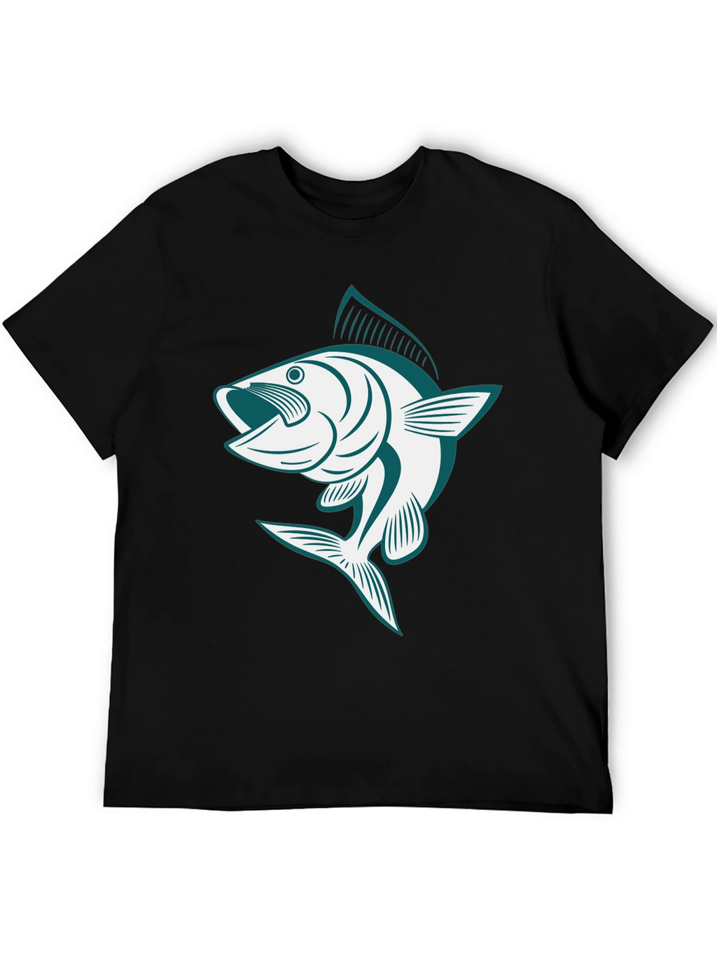Bass Fish Graphic Tee - Black Casual Cotton Shirt