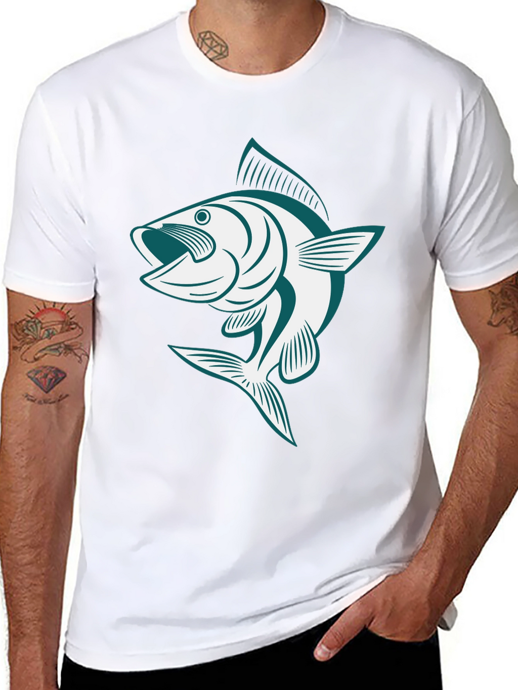 Bass Fish Graphic Tee - Black Casual Cotton Shirt