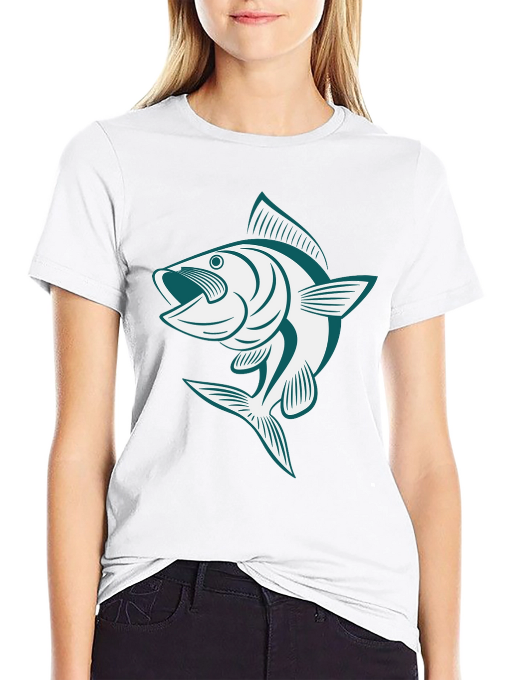 Bass Fish Graphic Tee - Black Casual Cotton Shirt