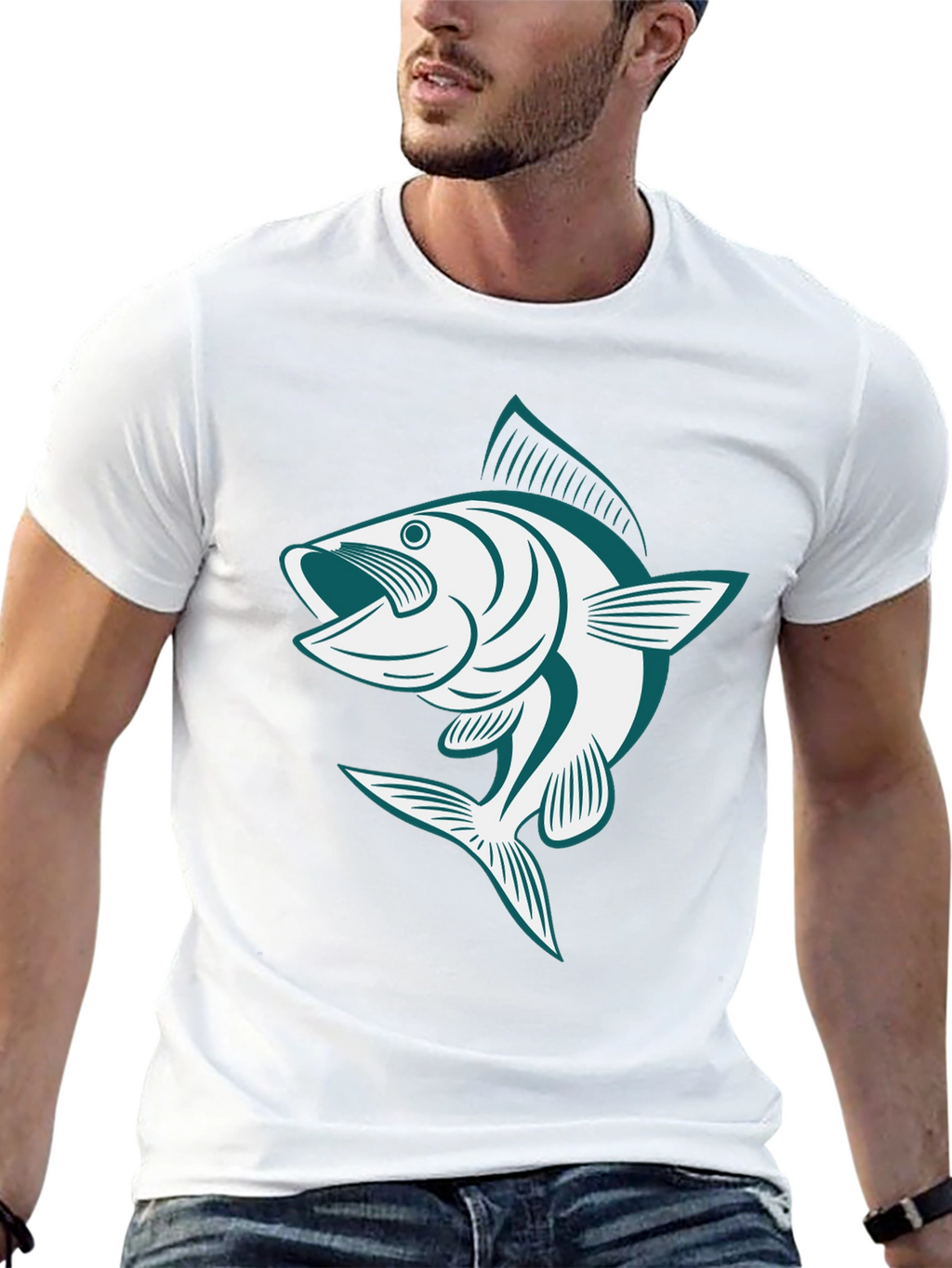 Bass Fish Graphic Tee - Black Casual Cotton Shirt