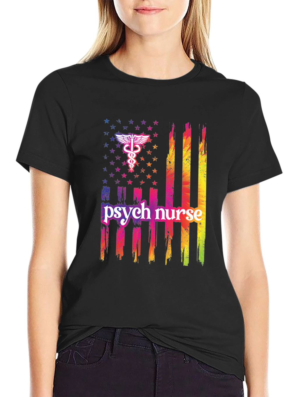 Psych Nurse American Flag T-Shirt