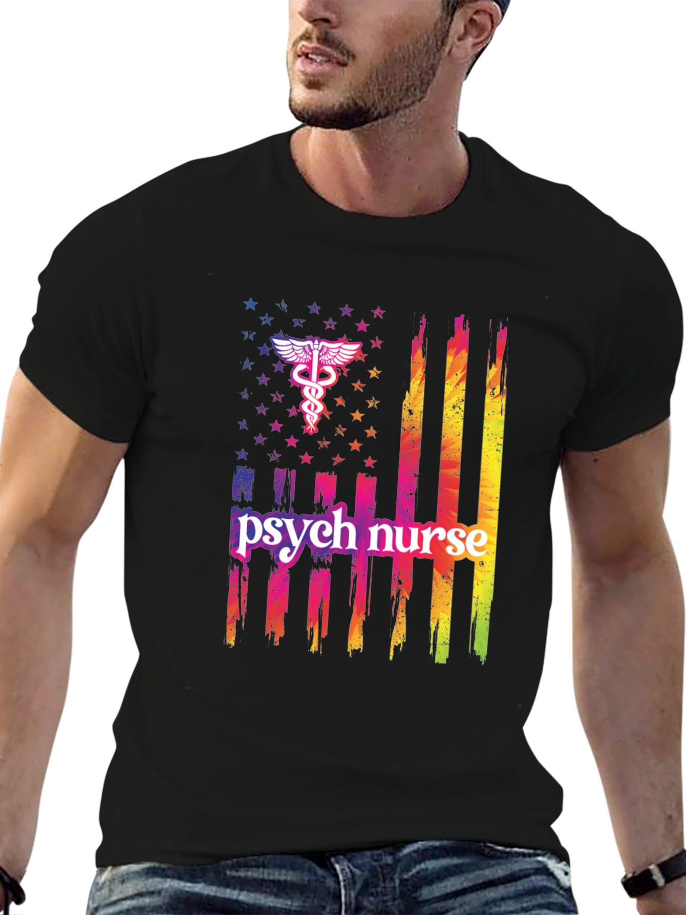 Psych Nurse American Flag T-Shirt
