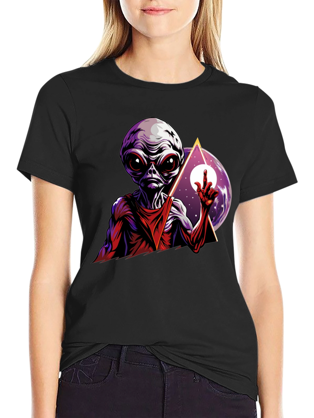 Alien Graphic Tee - Black Cotton T-Shirt