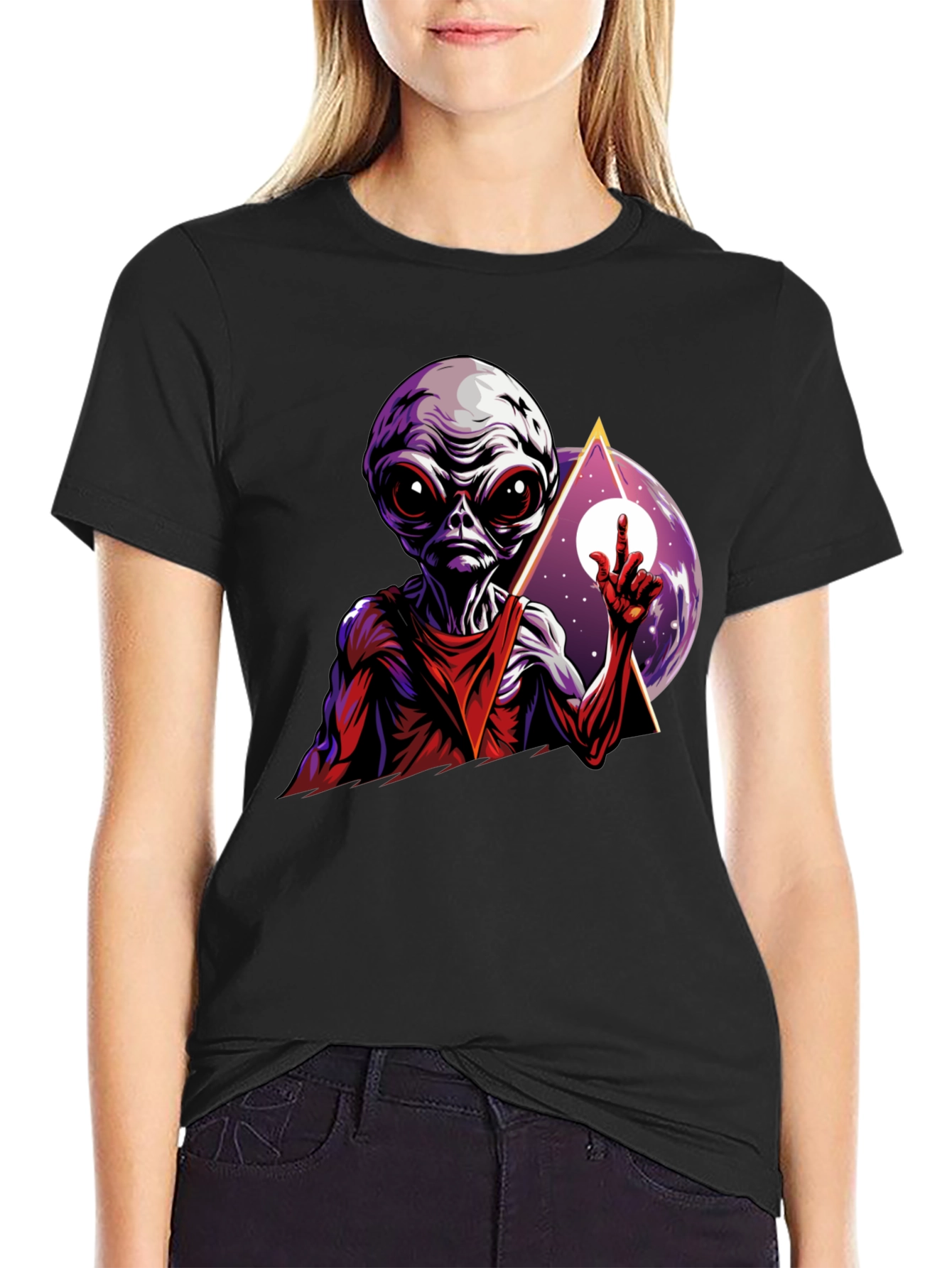 Alien Graphic Tee - Black Cotton T-Shirt