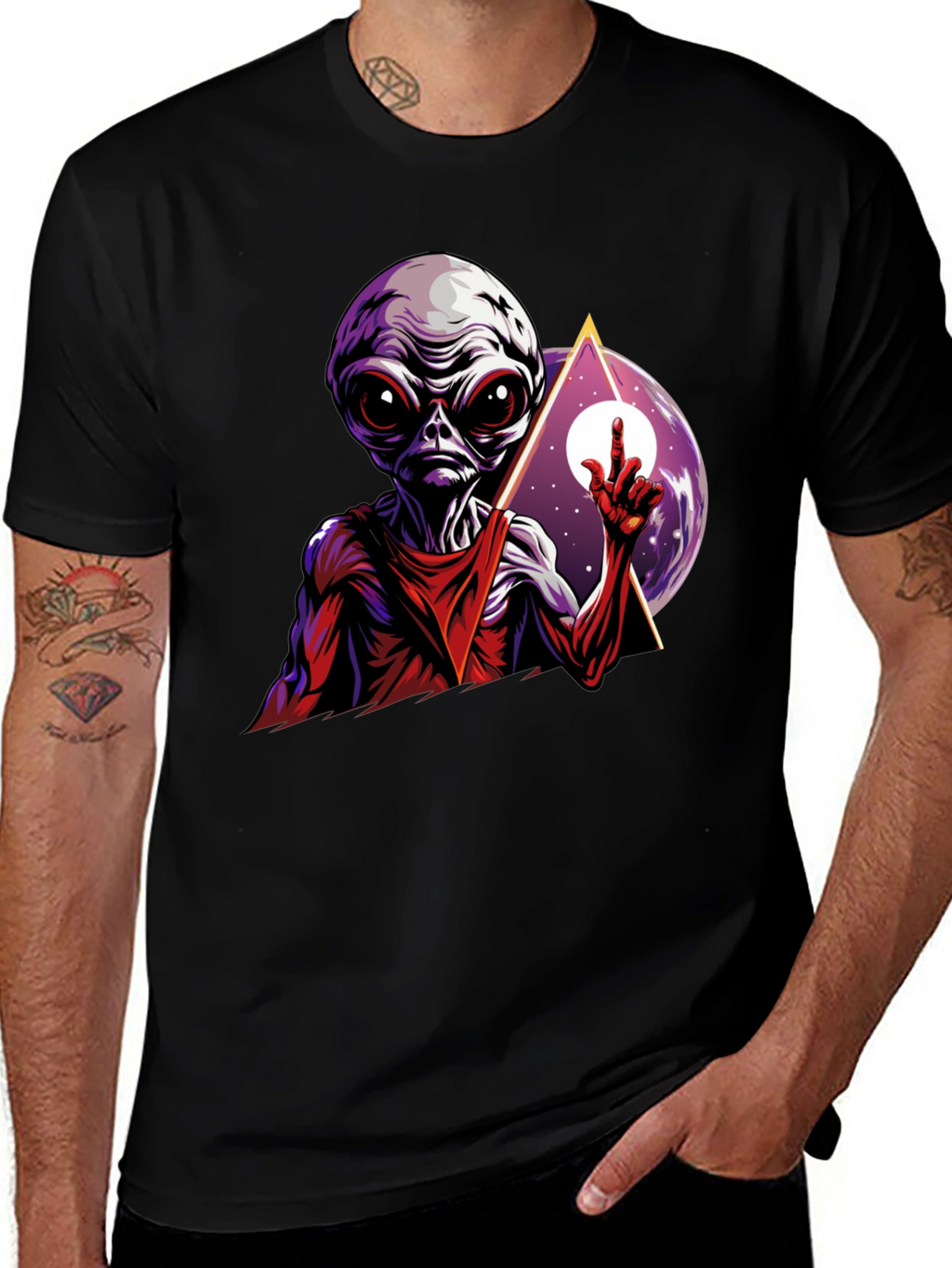 Alien Graphic Tee - Black Cotton T-Shirt