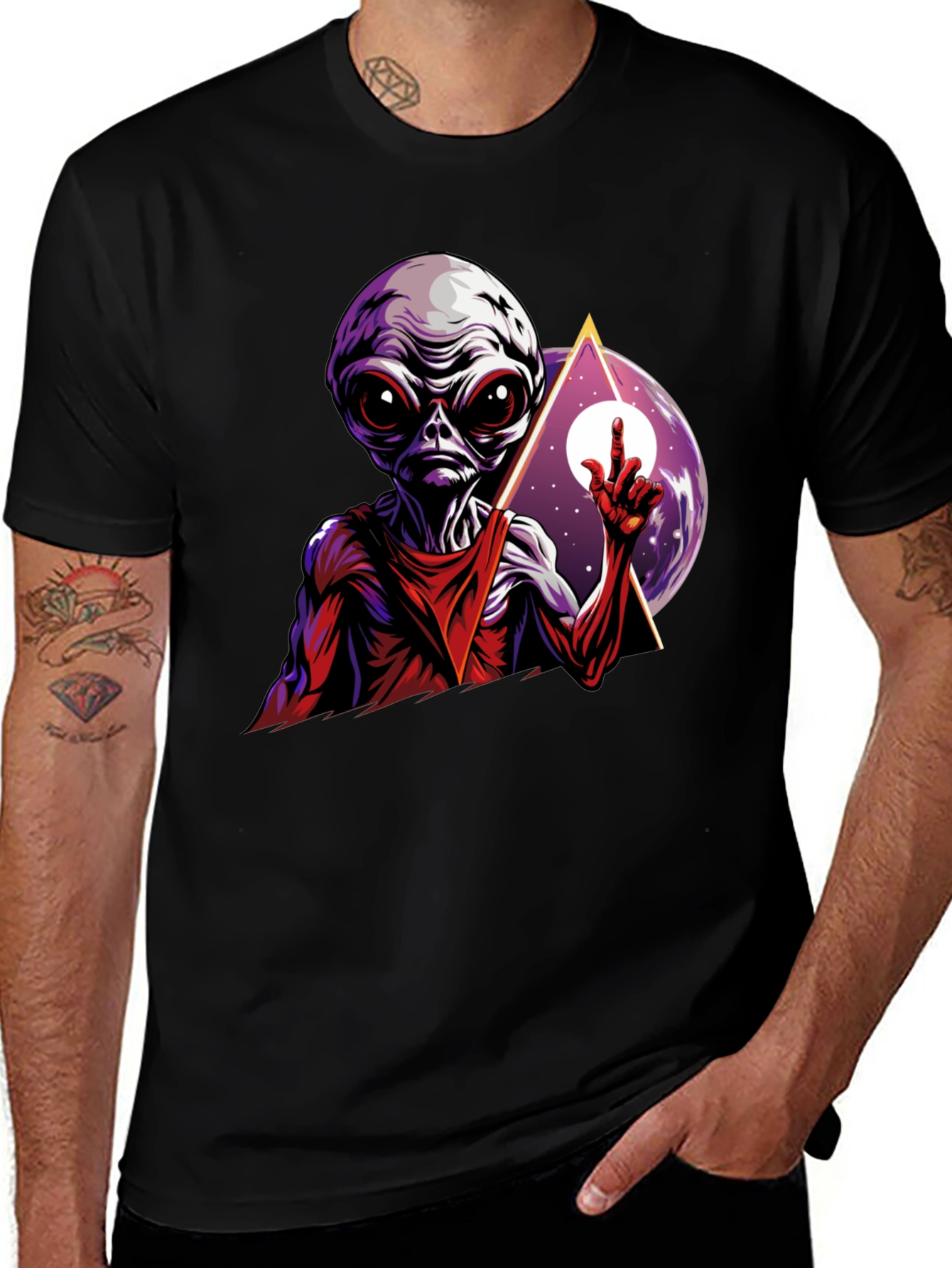 Alien Graphic Tee - Black Cotton T-Shirt