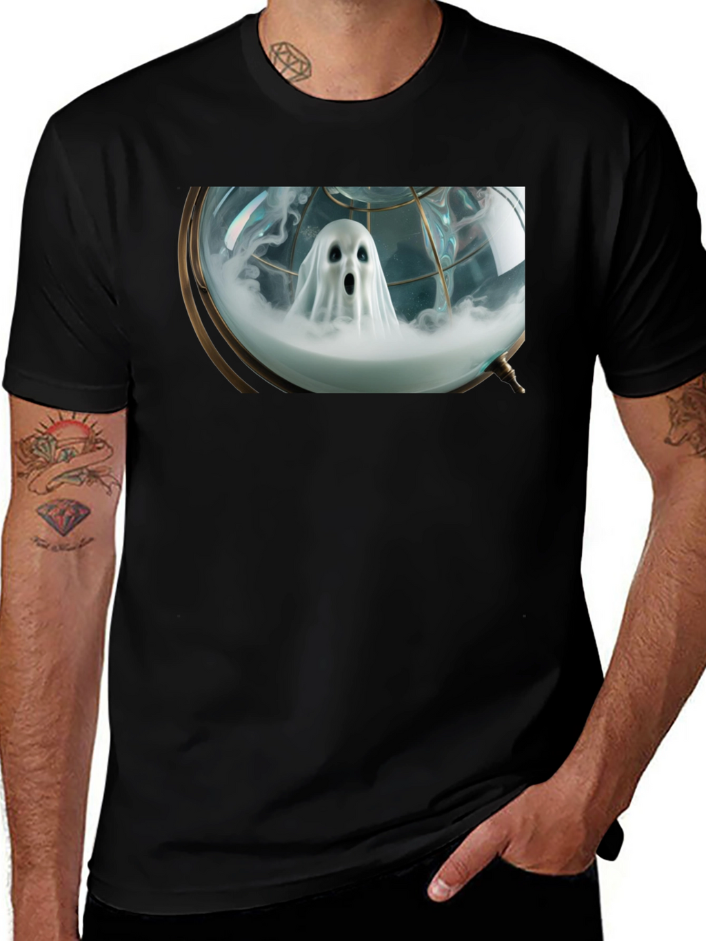 Ghost Globe Graphic T-Shirt - Spooky Style