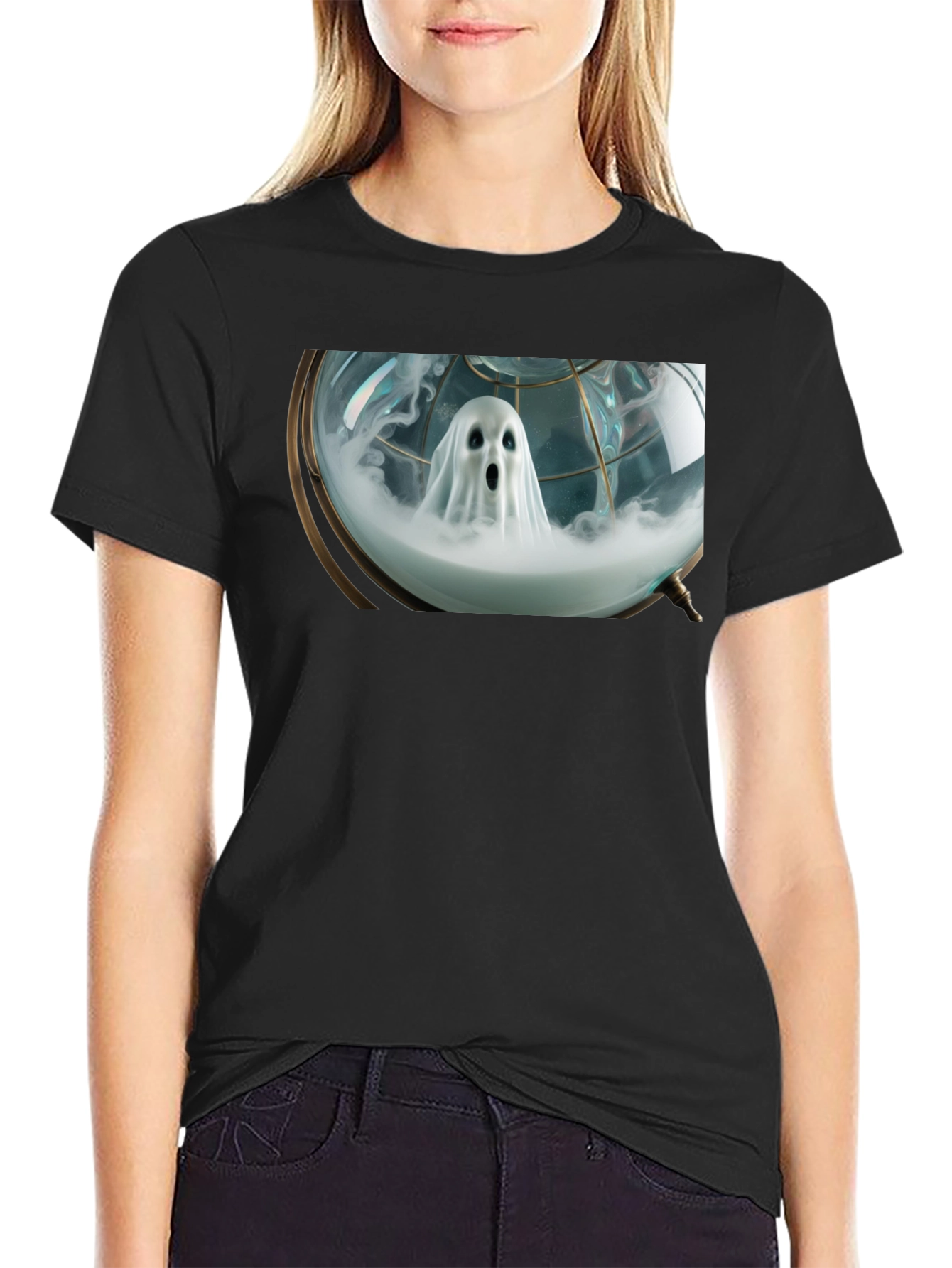 Ghost Globe Graphic T-Shirt - Spooky Style