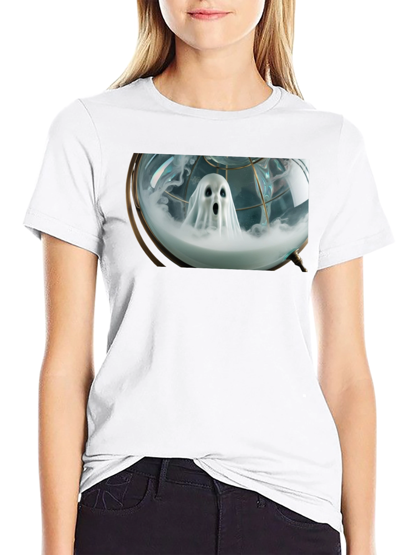 Ghost Globe Graphic T-Shirt - Spooky Style